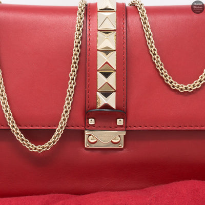 Large Glam Lock Rockstud Flap Red Vitello