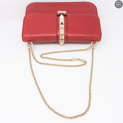 Large Glam Lock Rockstud Flap Red Vitello