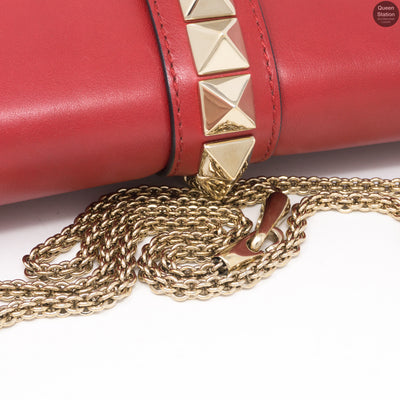 Large Glam Lock Rockstud Flap Red Vitello
