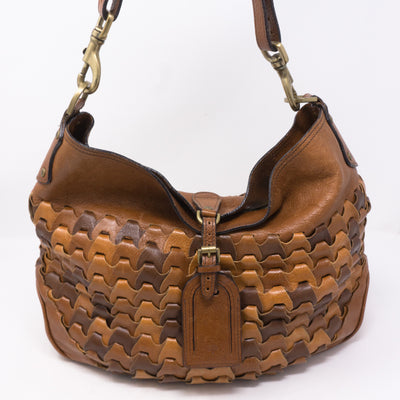 Braided Shoulder Bag Brown Leather