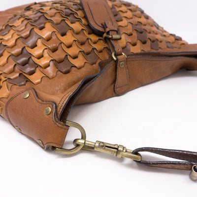 Braided Shoulder Bag Brown Leather
