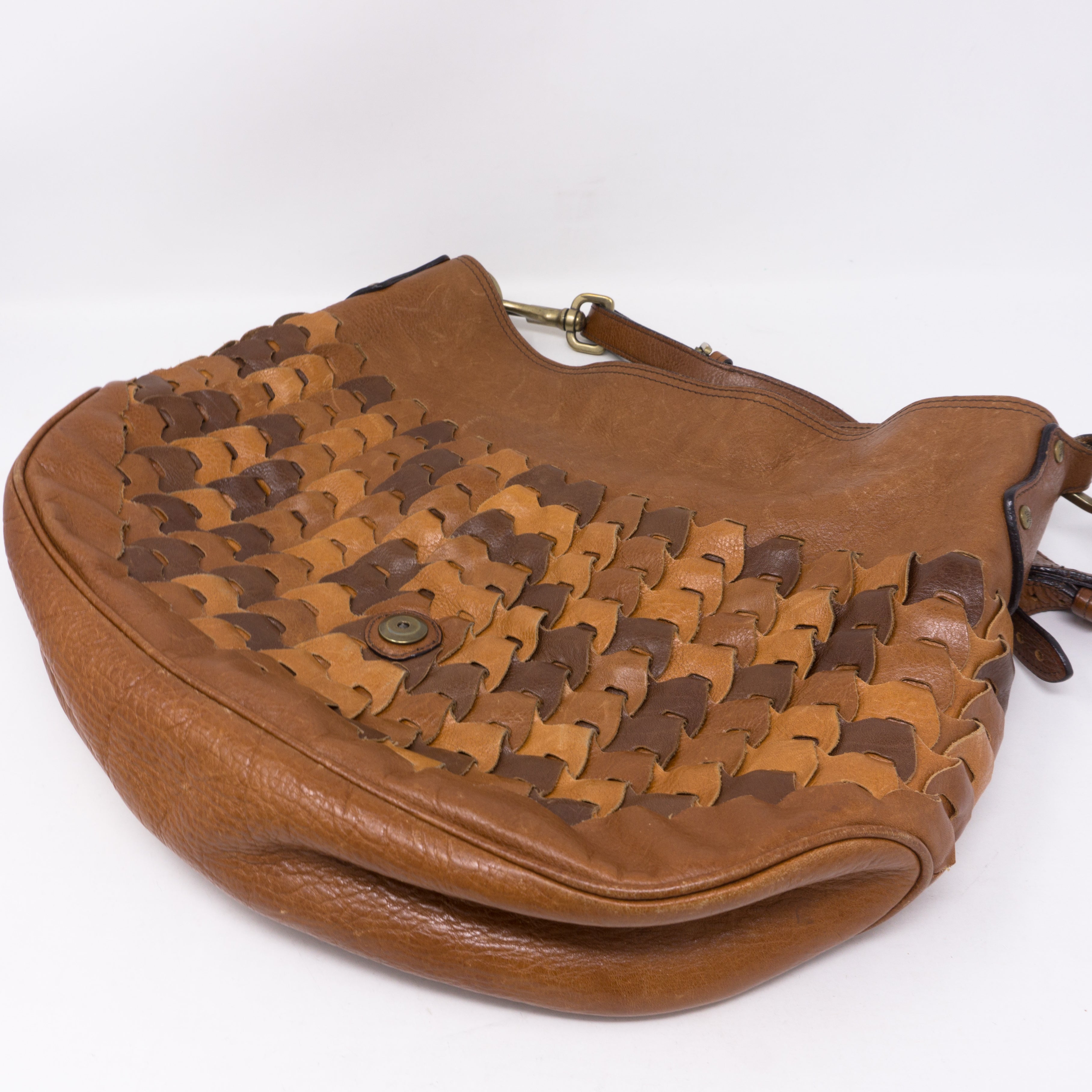 Braided Shoulder Bag Brown Leather