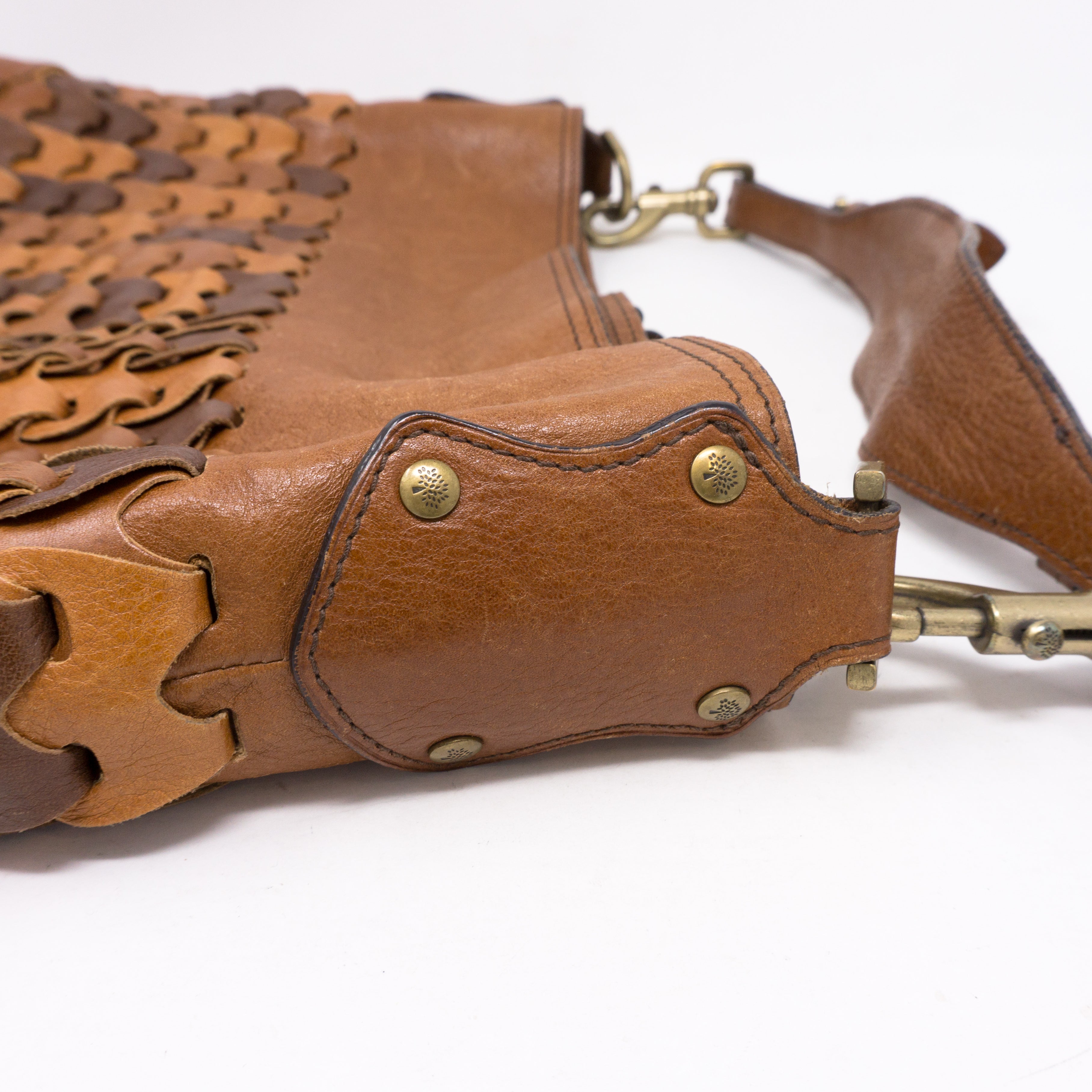Braided Shoulder Bag Brown Leather