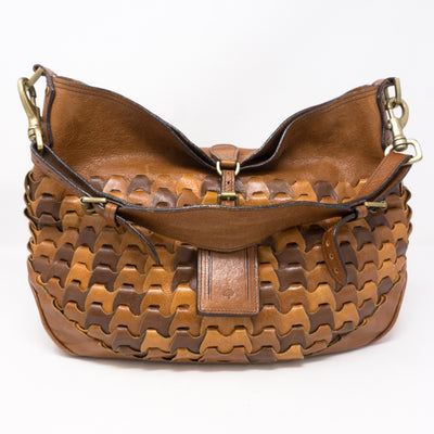 Braided Shoulder Bag Brown Leather