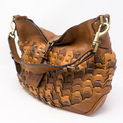 Braided Shoulder Bag Brown Leather