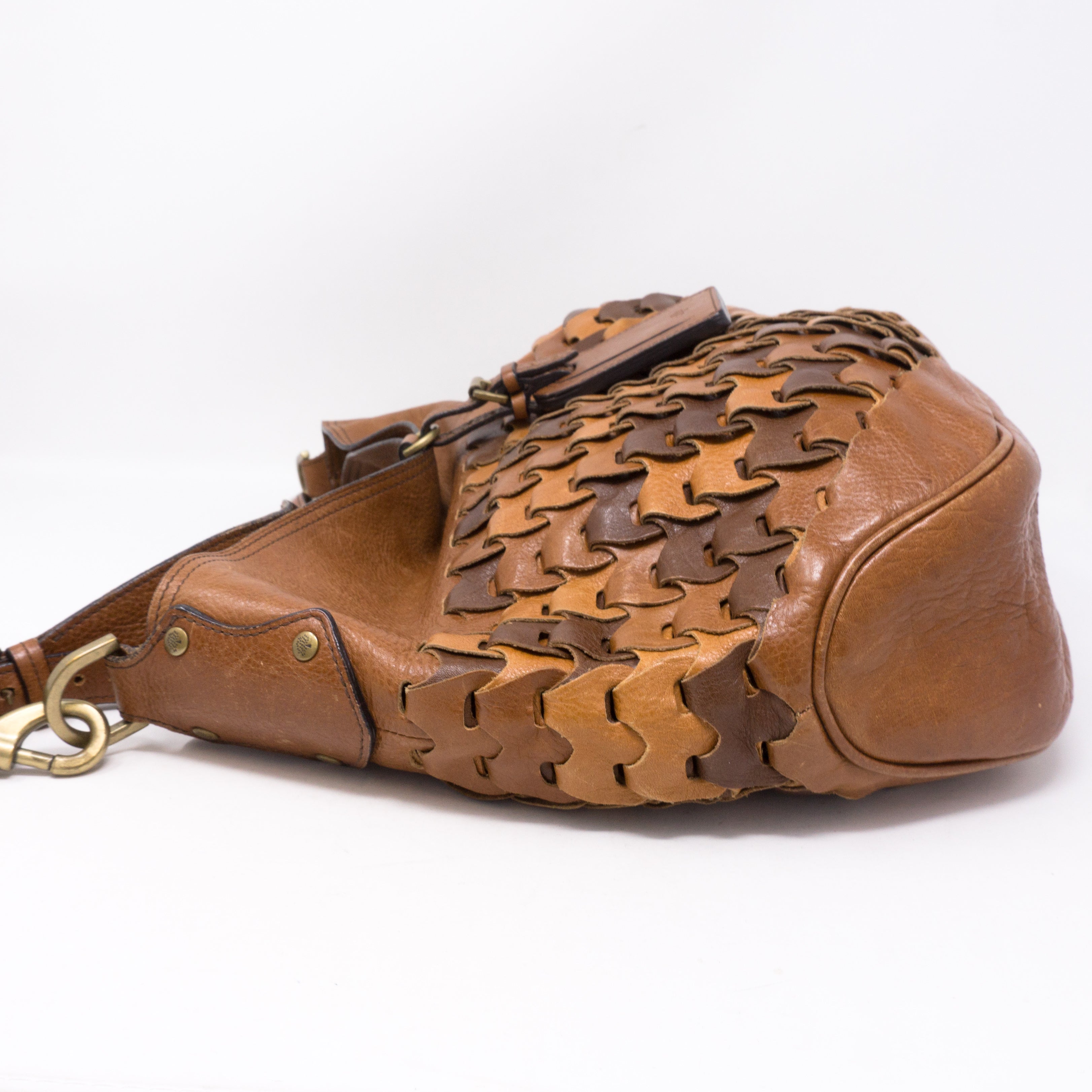 Braided Shoulder Bag Brown Leather