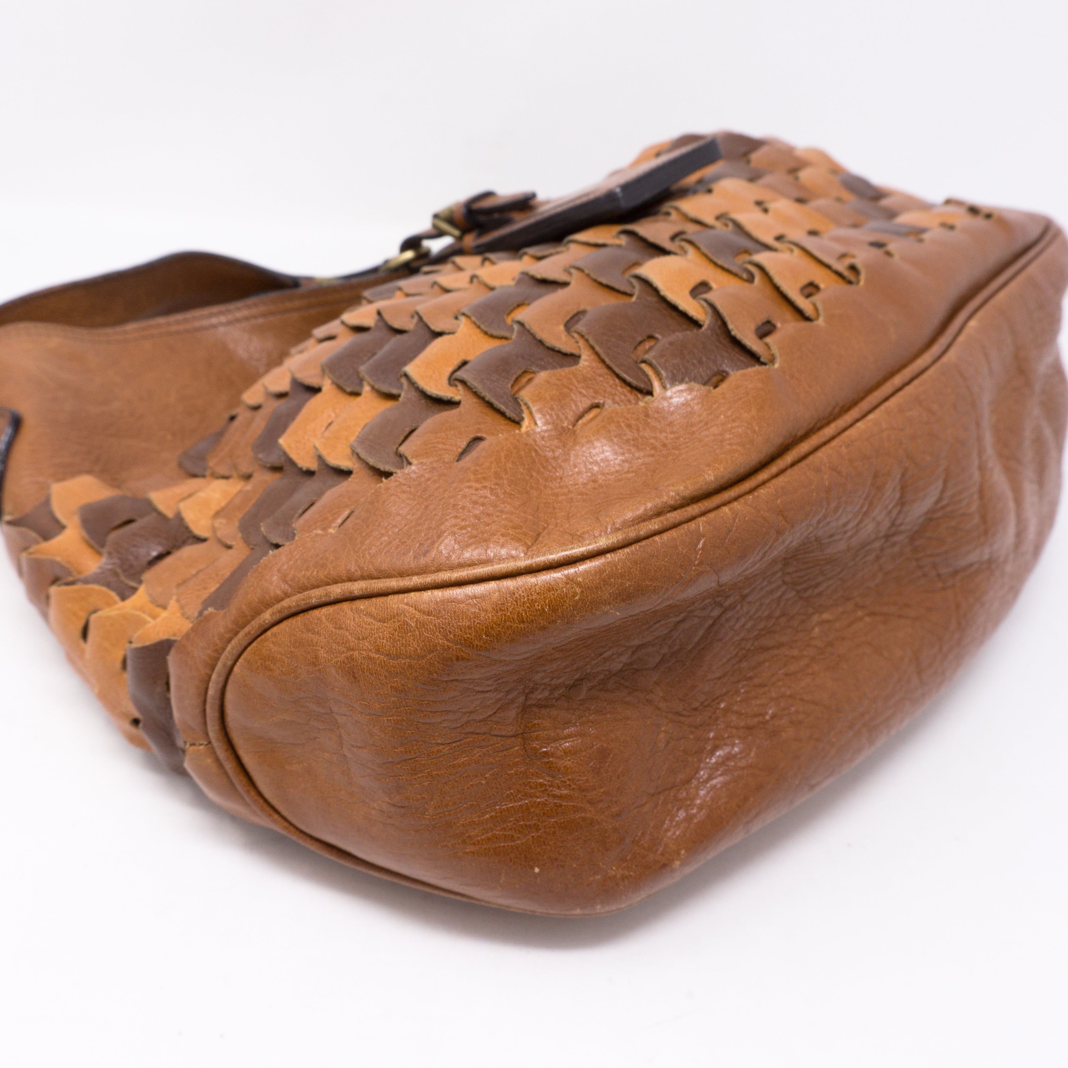 Braided Shoulder Bag Brown Leather
