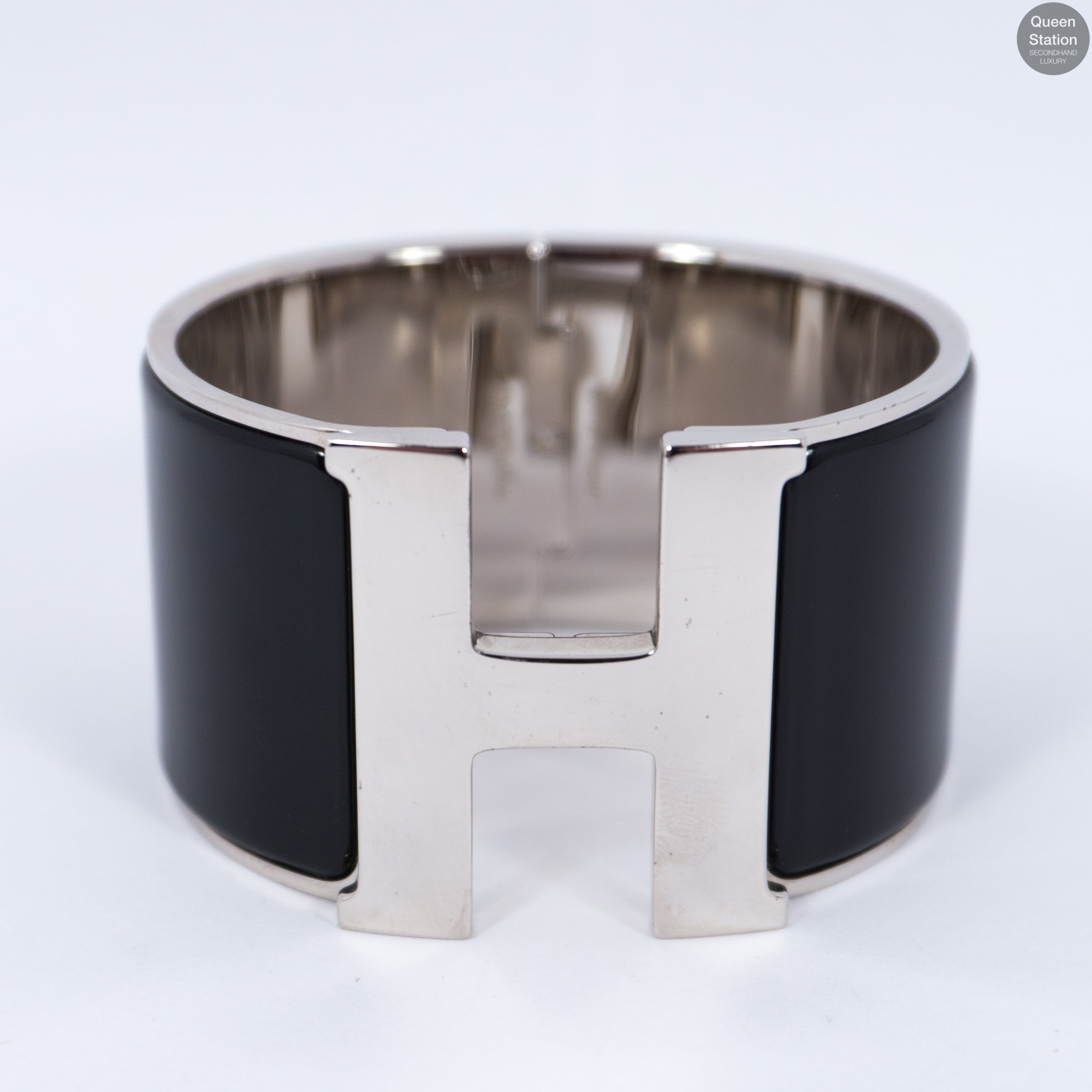 Clic Clac H Wide Black Silver Enamel Bracelet
