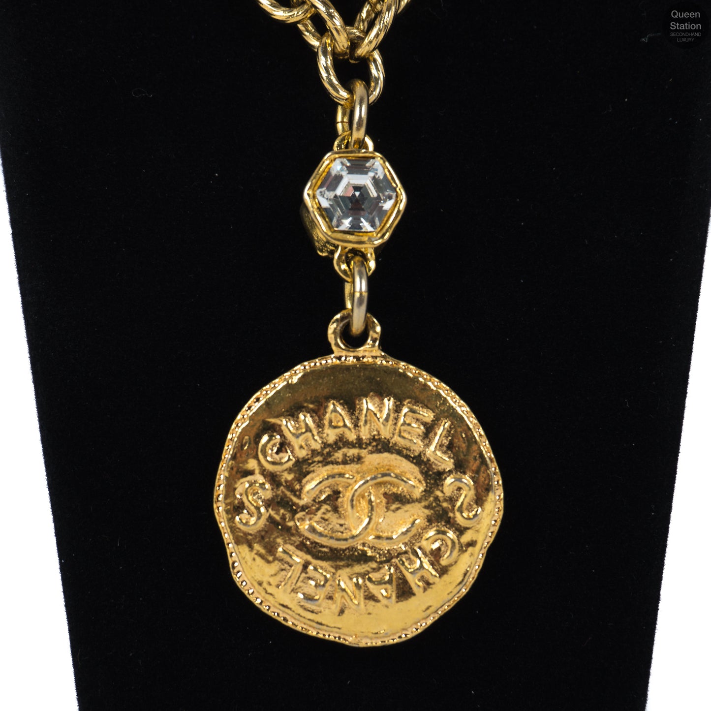 Gold Medallion With Crystals Long Necklace