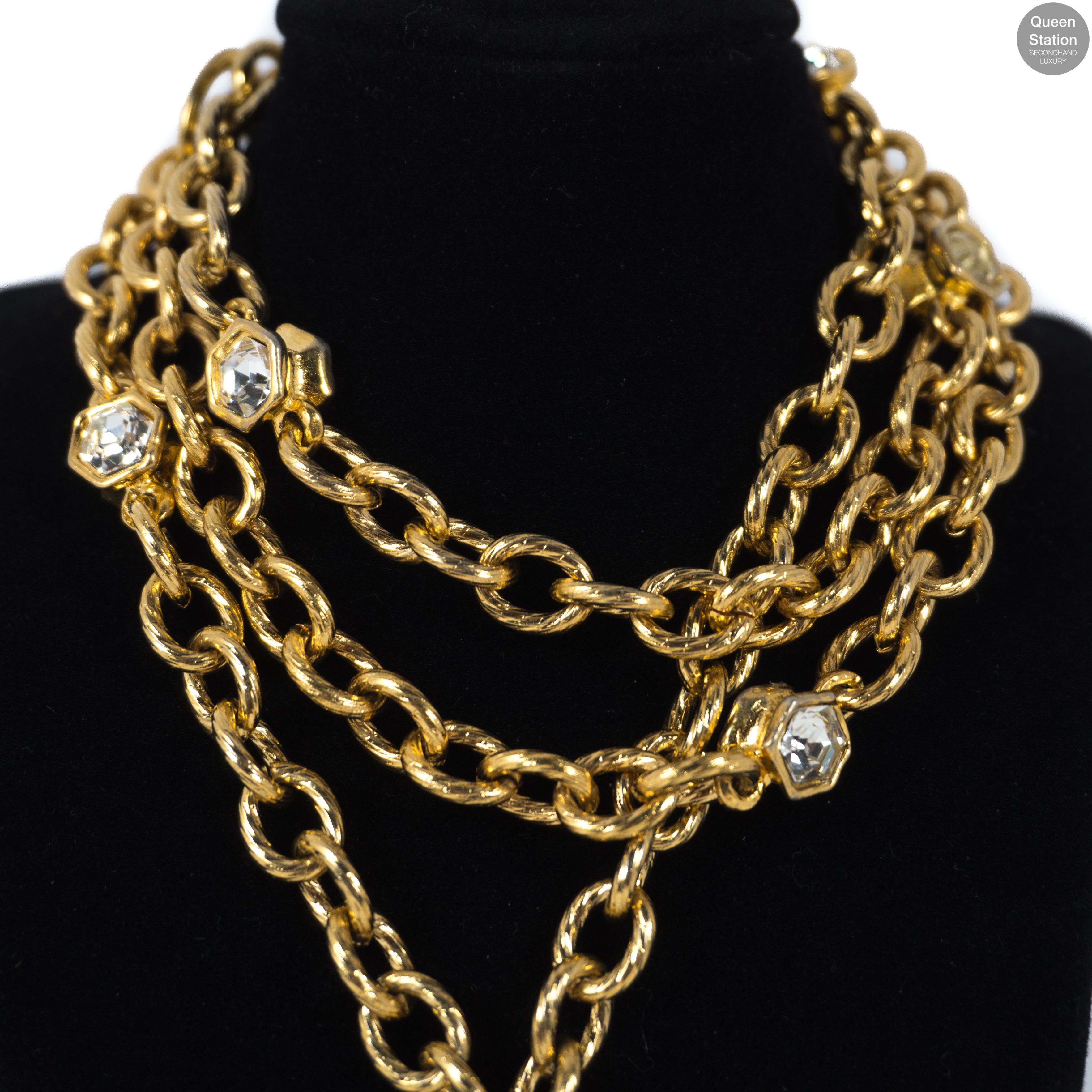 Gold Medallion With Crystals Long Necklace