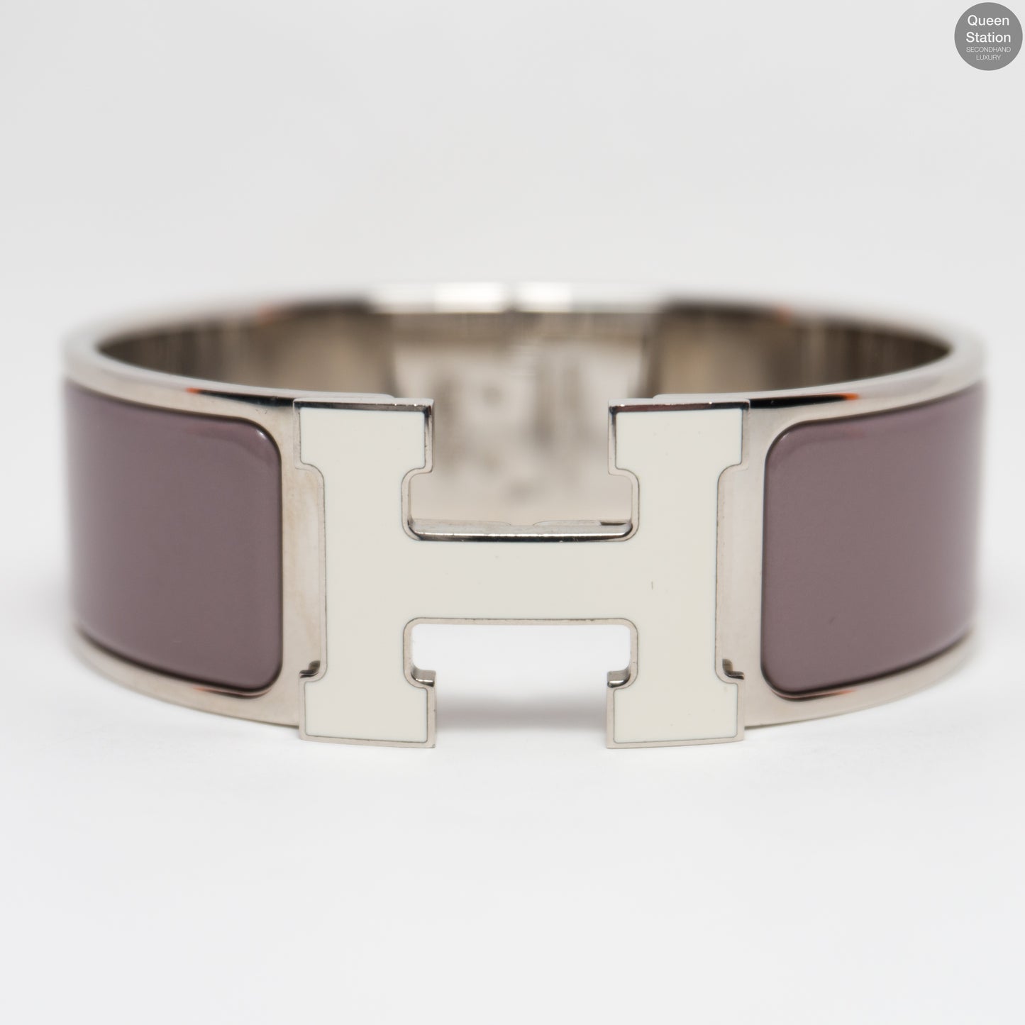 Clic Clac H Medium Purple & White Silver Enamel Bracelet