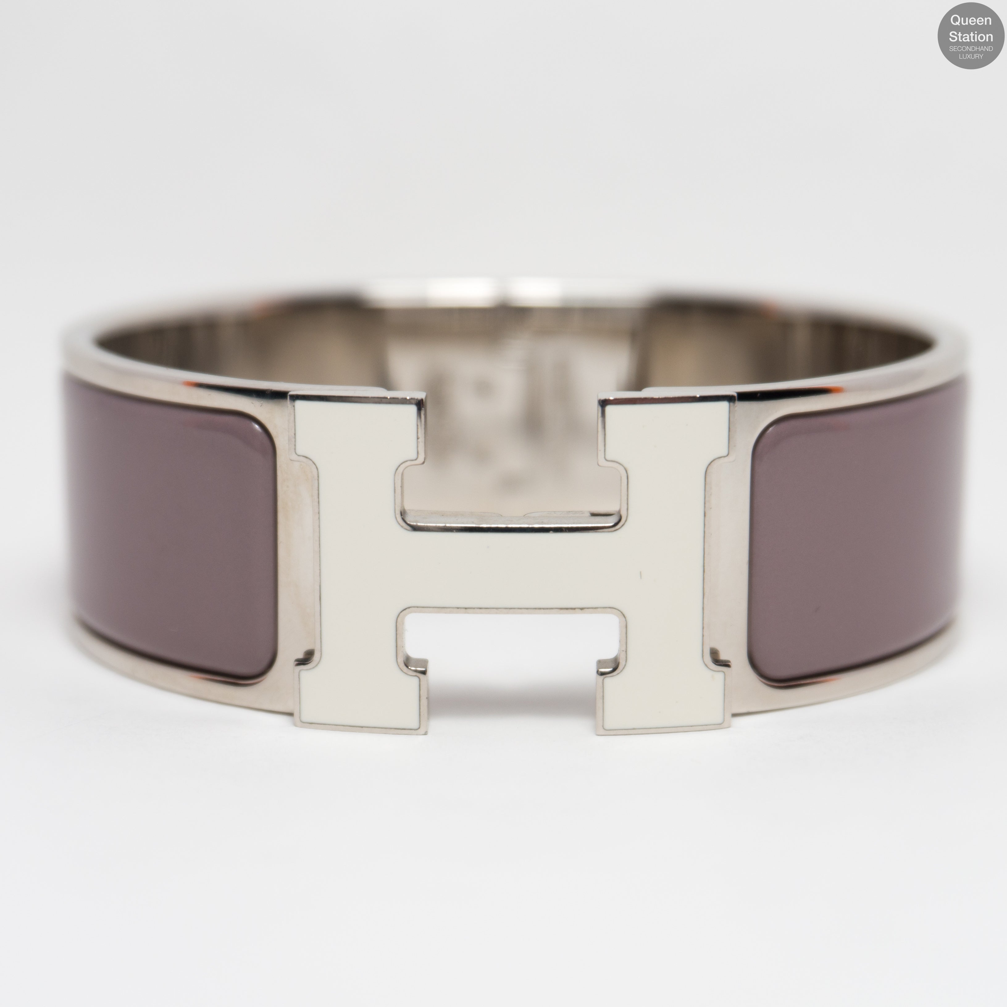 Clic Clac H Medium Purple & White Silver Enamel Bracelet