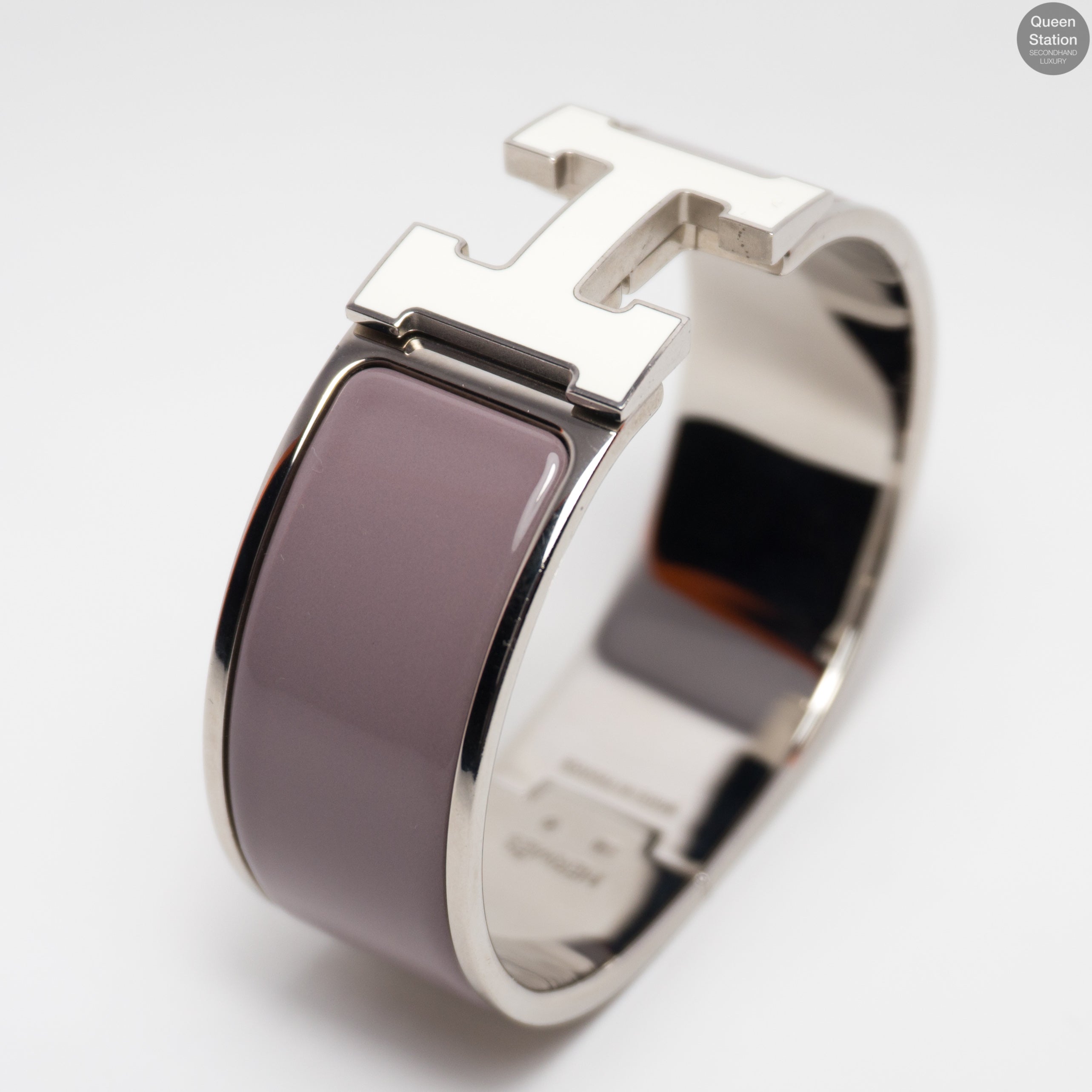 Clic Clac H Medium Purple & White Silver Enamel Bracelet