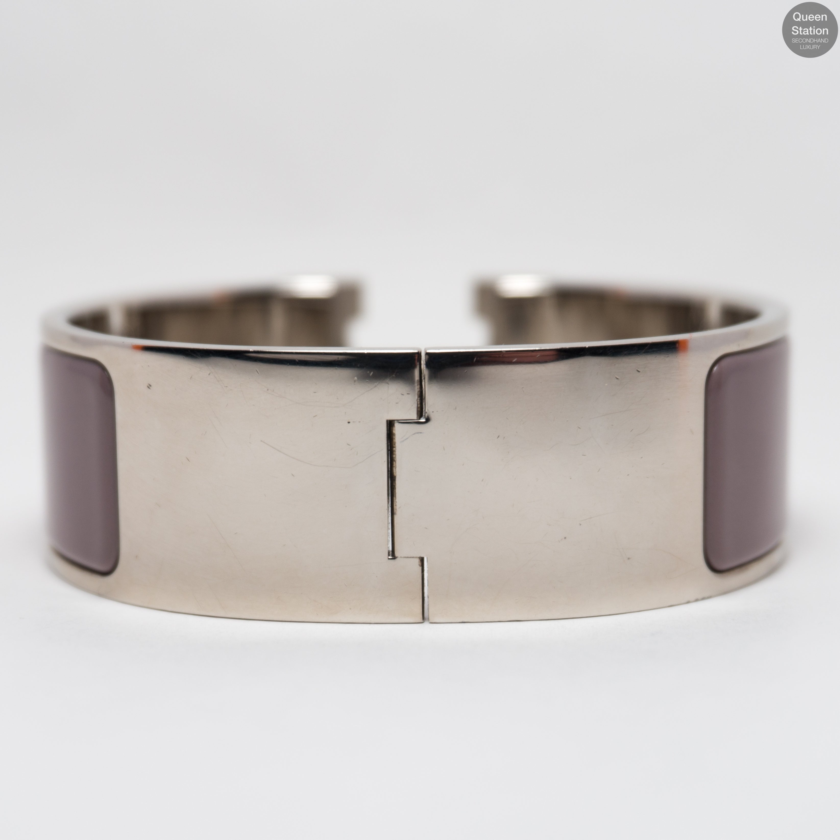 Clic Clac H Medium Purple & White Silver Enamel Bracelet