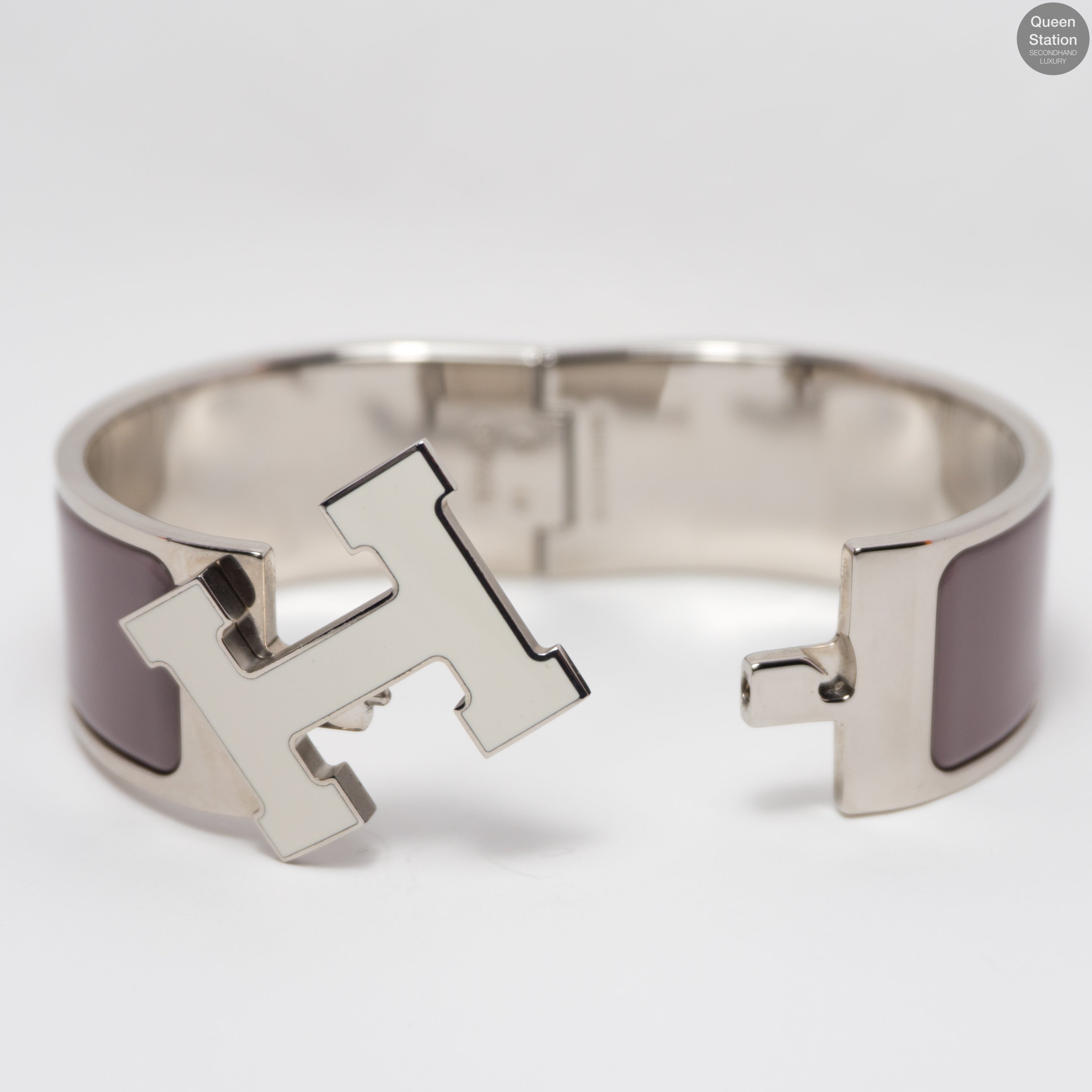 Clic Clac H Medium Purple & White Silver Enamel Bracelet