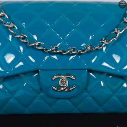 Classic Double Flap Jumbo Turquoise Patent Leather