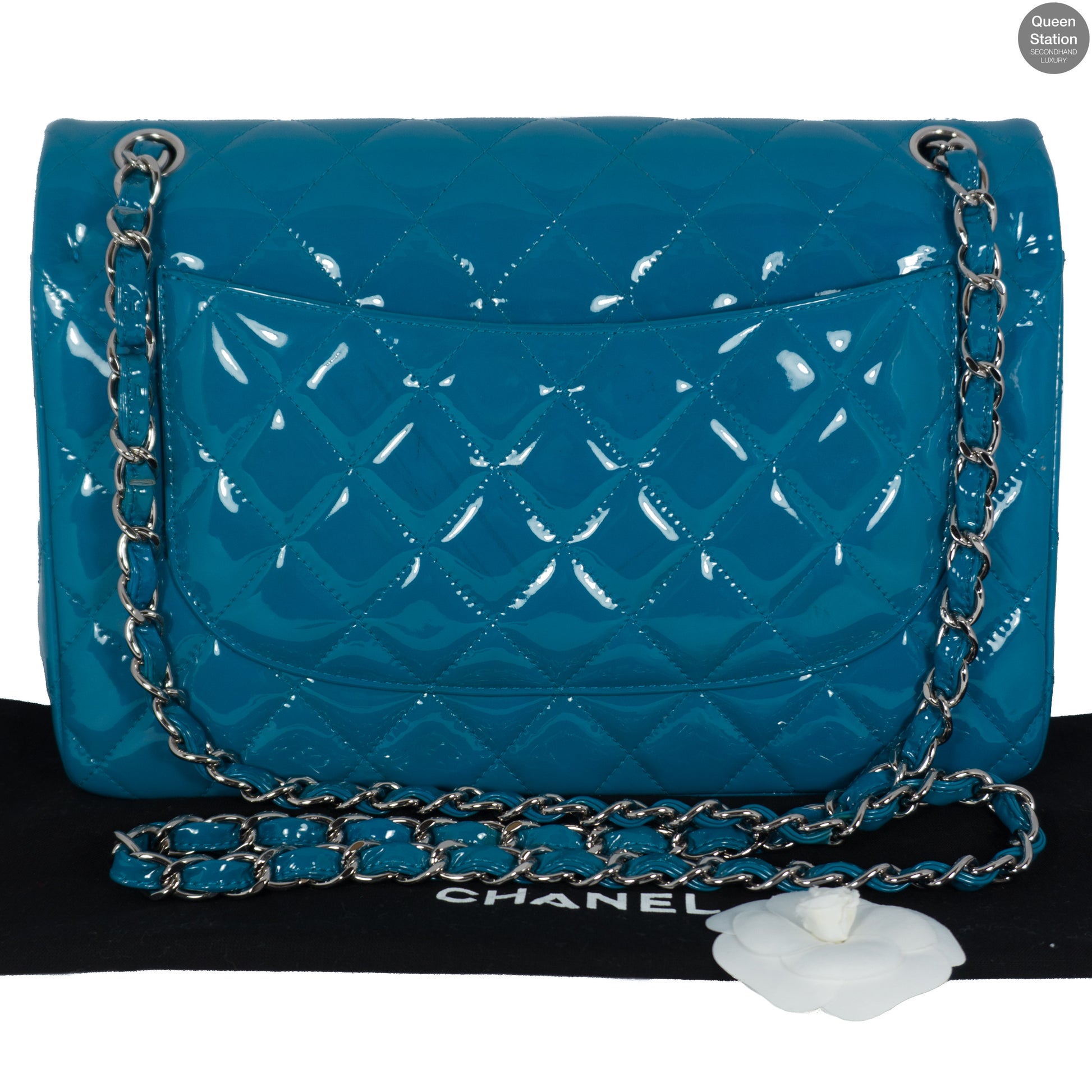 Chanel – Classic Double Flap Jumbo Turquoise Patent Leather – Queen Station