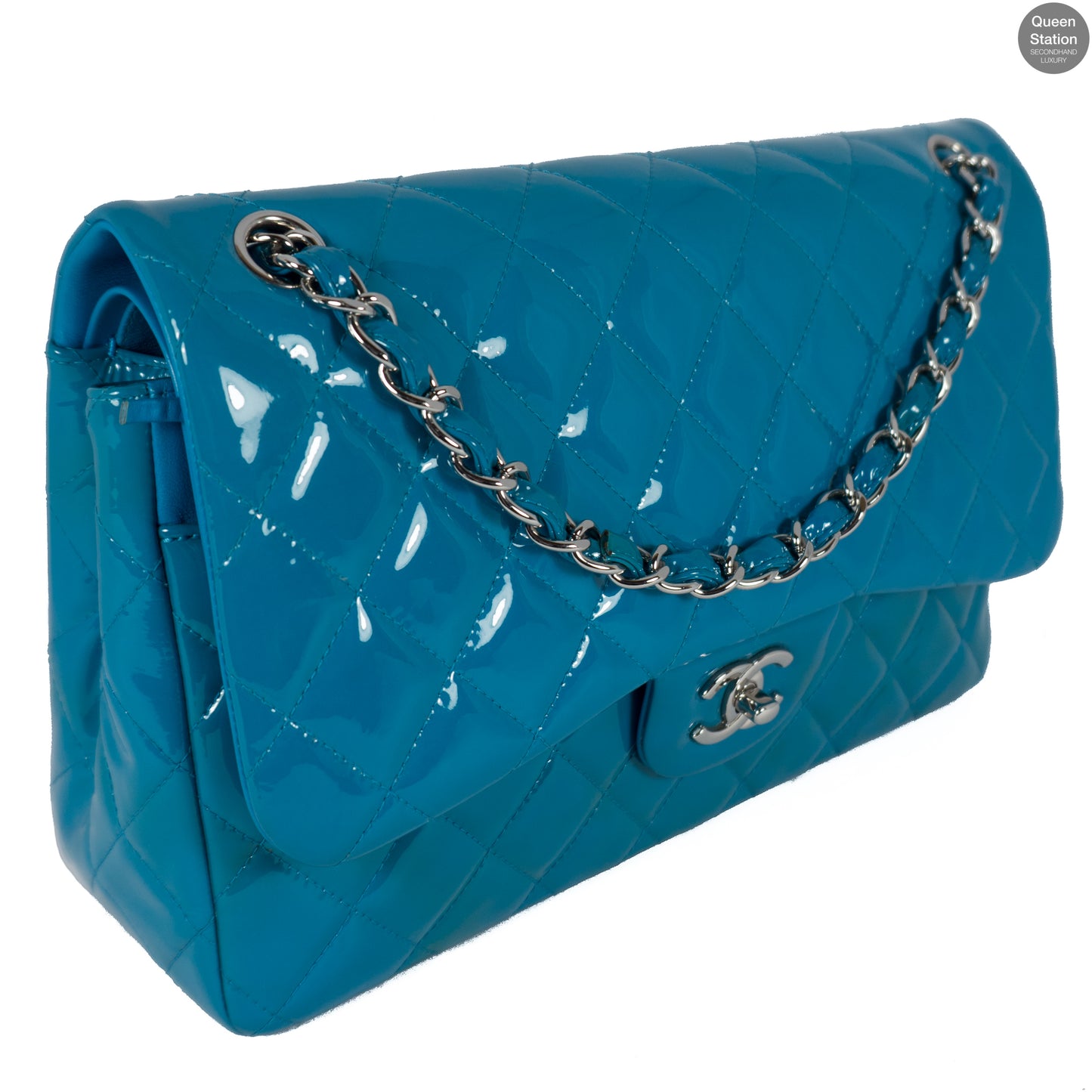 Classic Double Flap Jumbo Turquoise Patent Leather