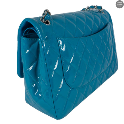 Classic Double Flap Jumbo Turquoise Patent Leather