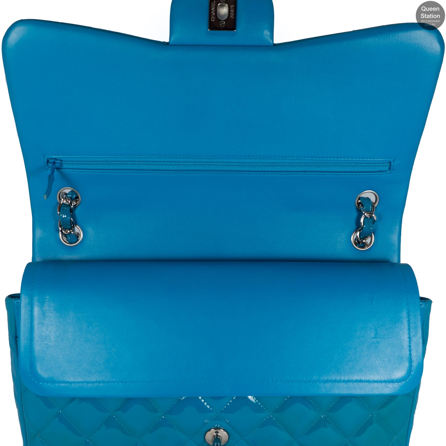 Classic Double Flap Jumbo Turquoise Patent Leather