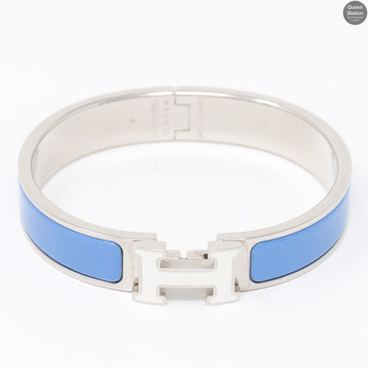 Clic Clac H Small Blue & White Silver Enamel Bracelet