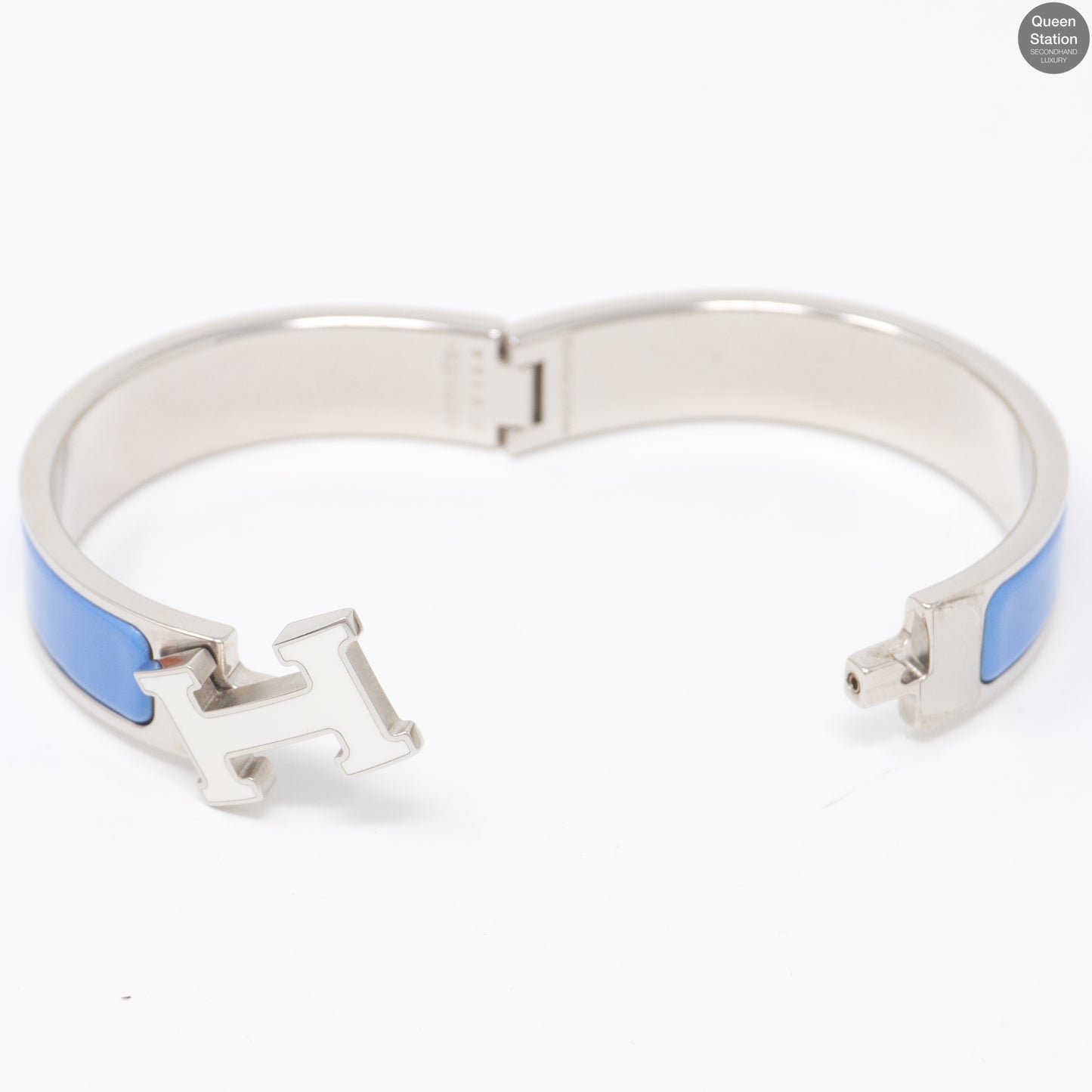 Clic Clac H Small Blue & White Silver Enamel Bracelet