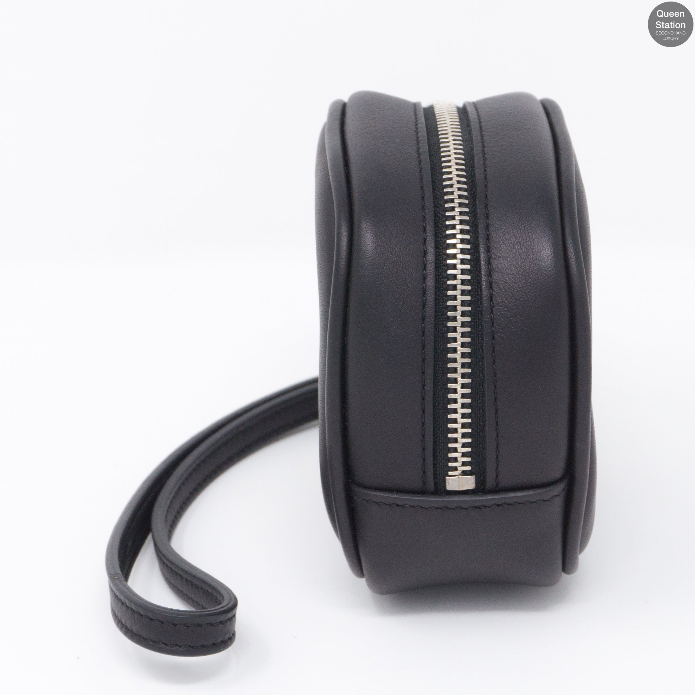 Monogrammed Black Leather Key Pouch