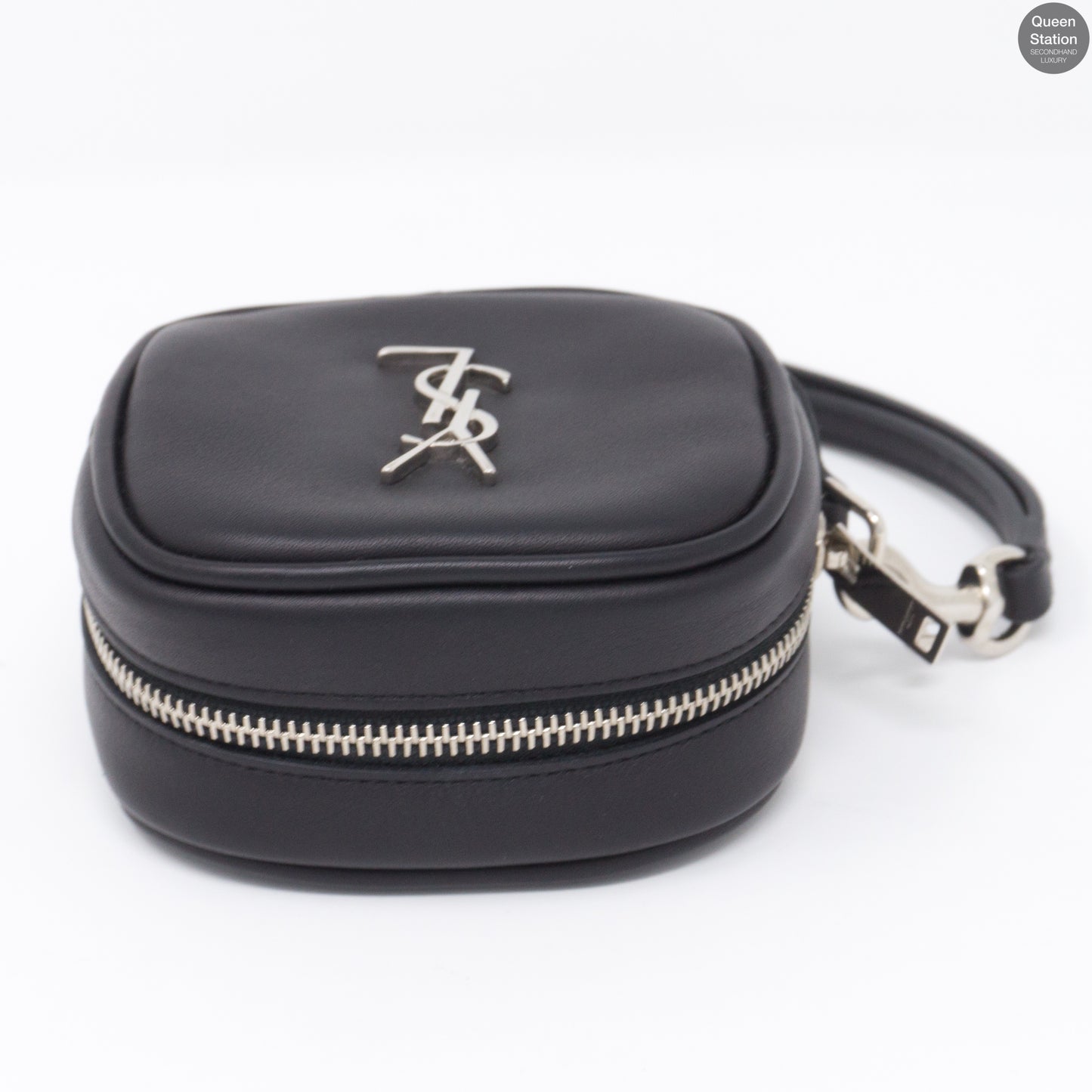 Monogrammed Black Leather Key Pouch