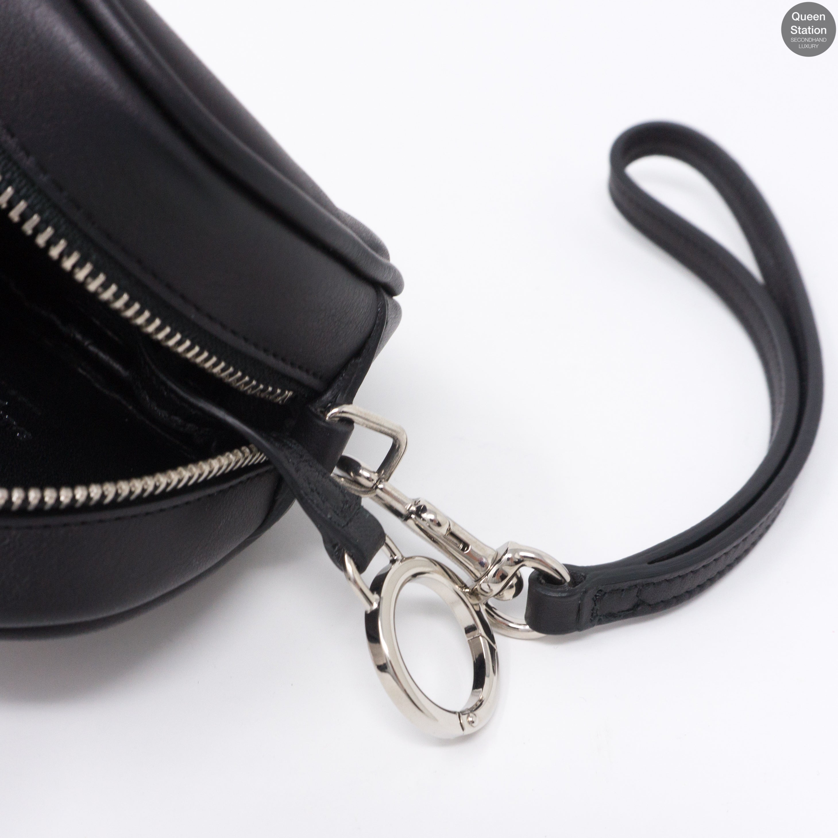 Monogrammed Black Leather Key Pouch