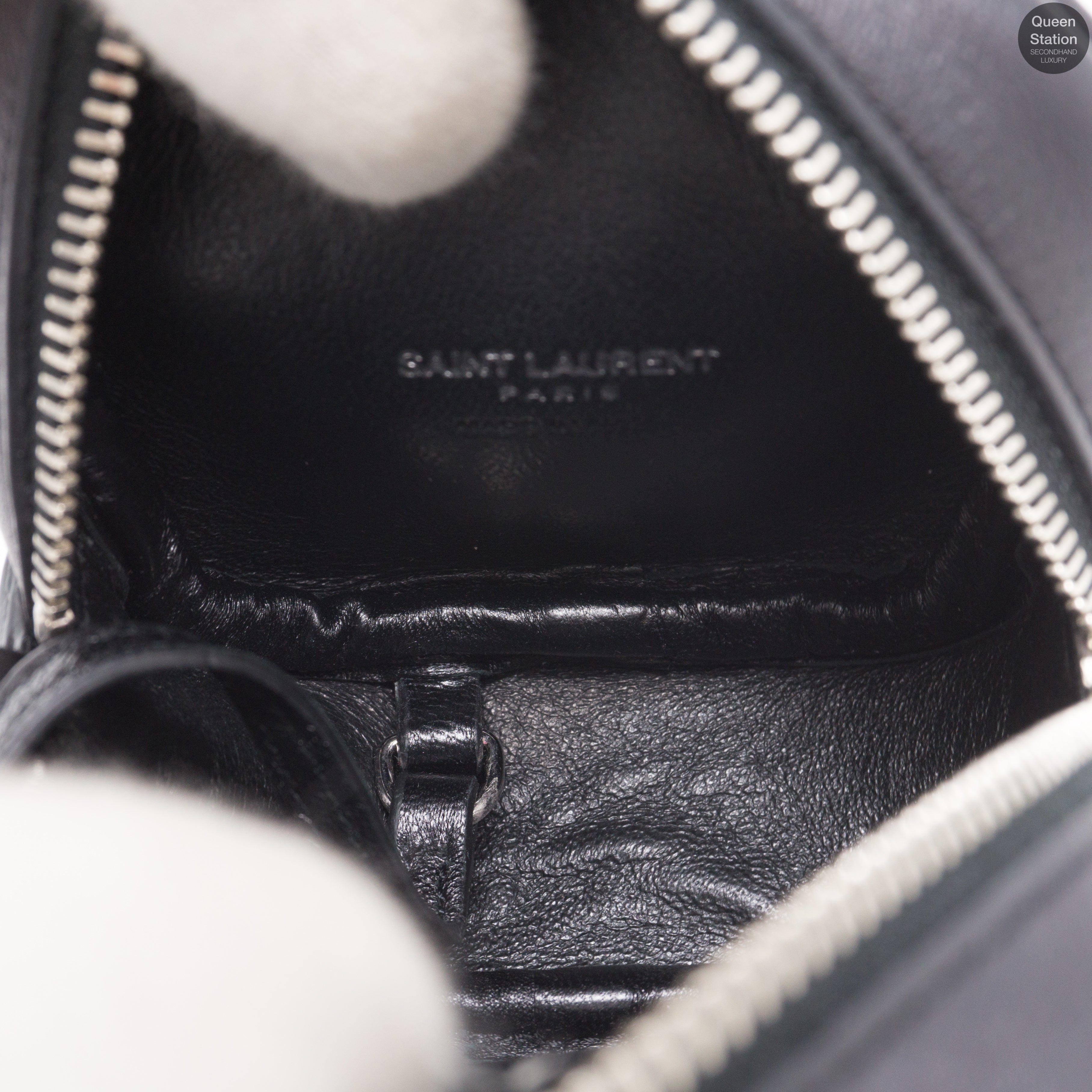 Monogrammed Black Leather Key Pouch