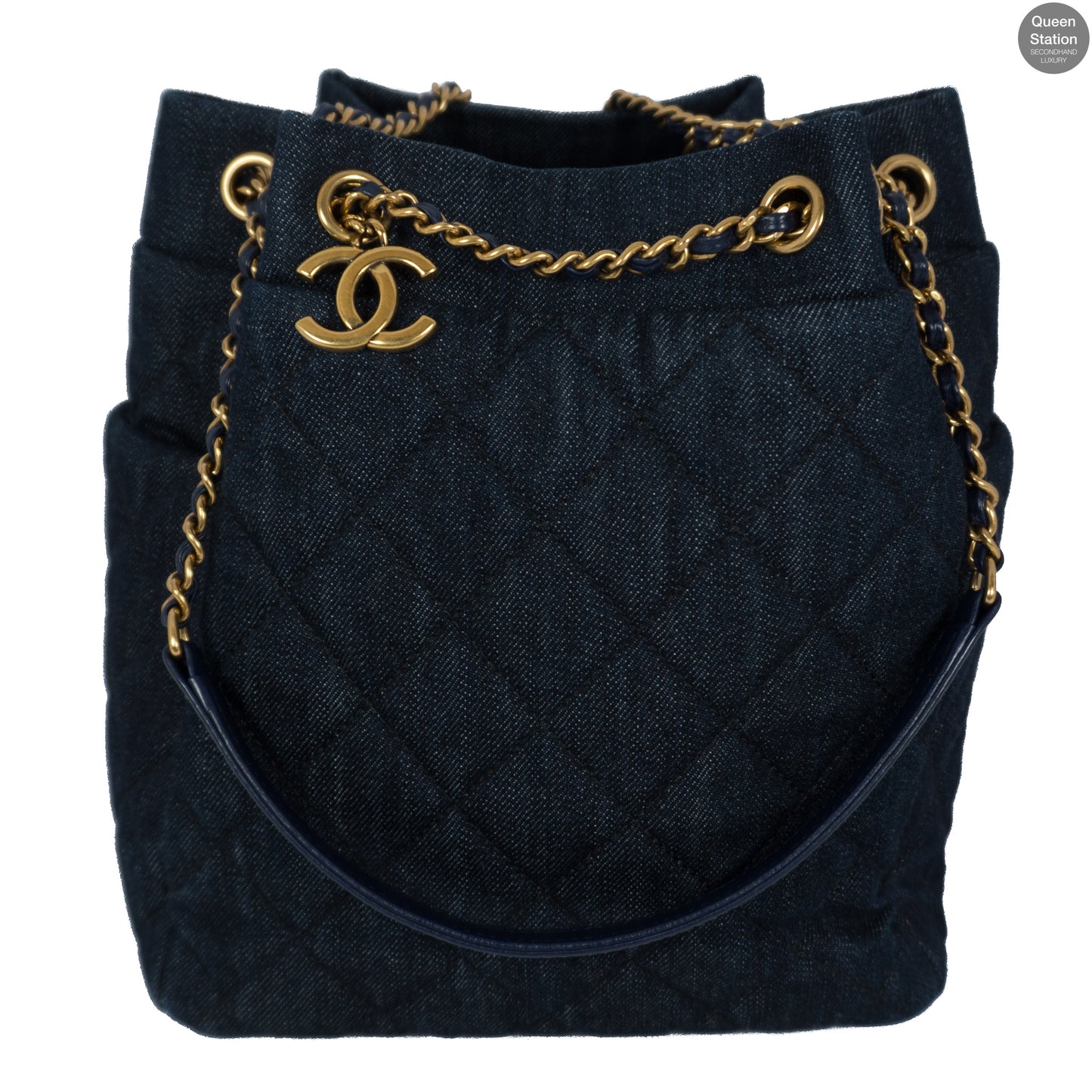 Drawstring Denim Gold Chain Crossbody Bag