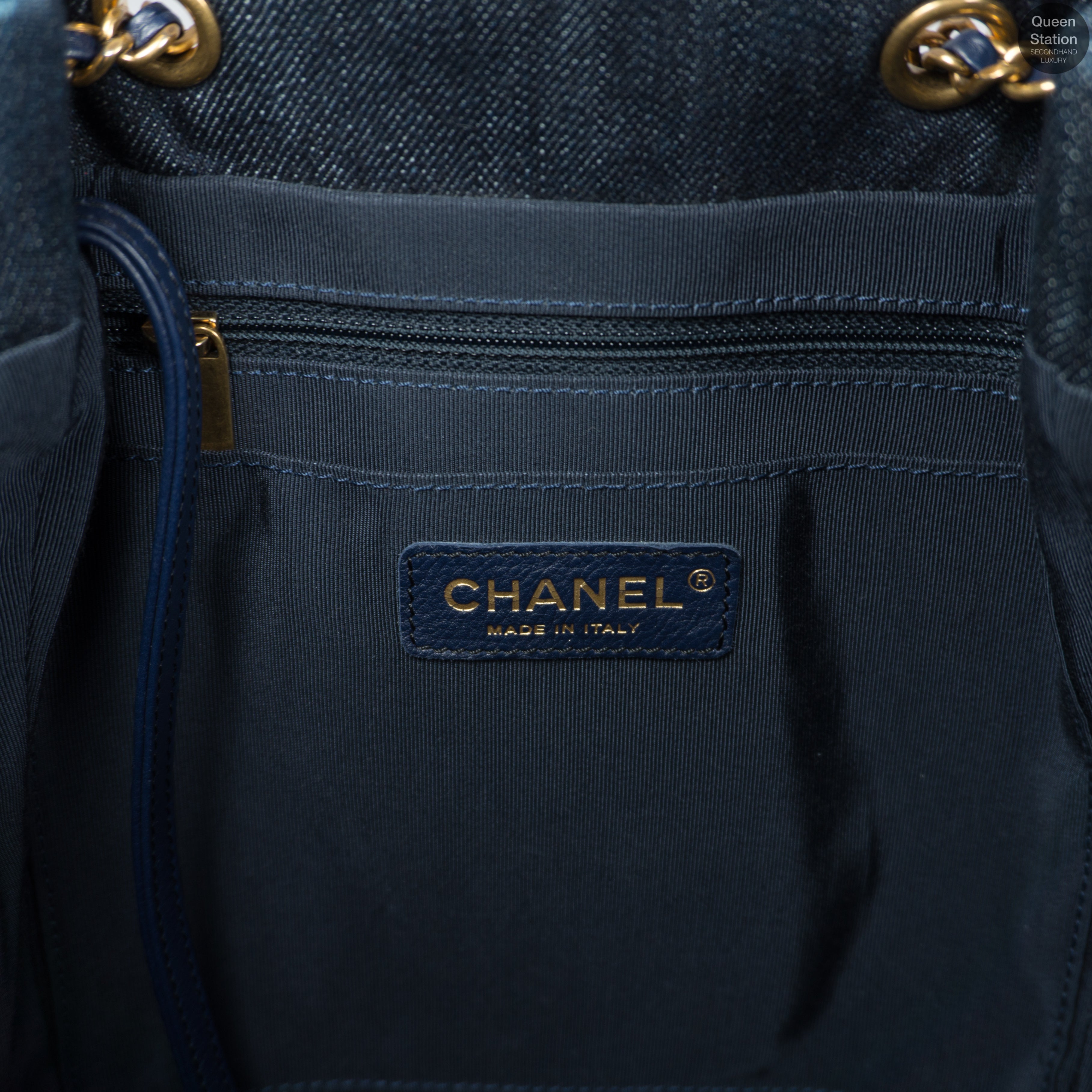 Drawstring Denim Gold Chain Crossbody Bag