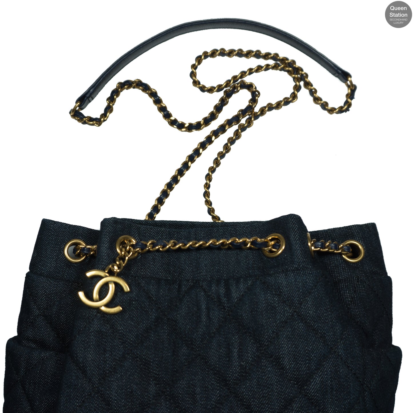 Drawstring Denim Gold Chain Crossbody Bag