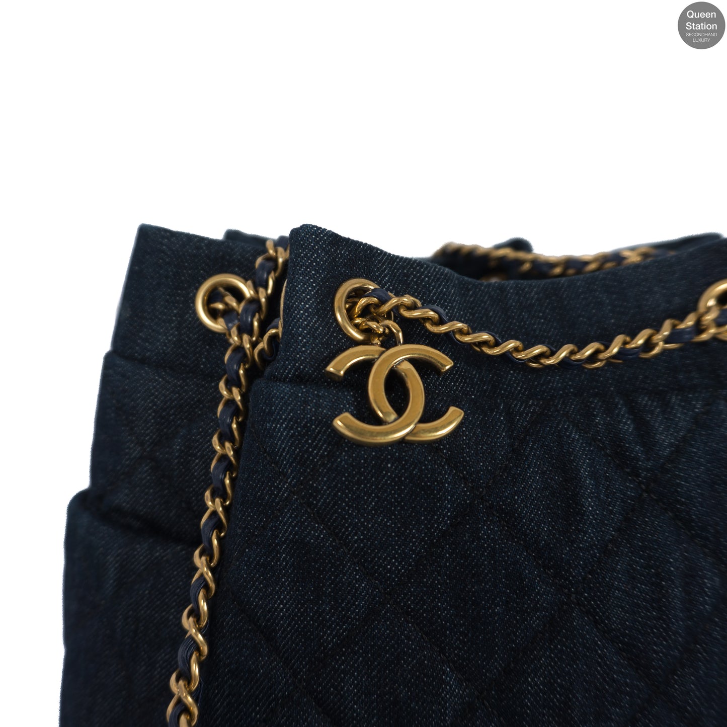 Drawstring Denim Gold Chain Crossbody Bag