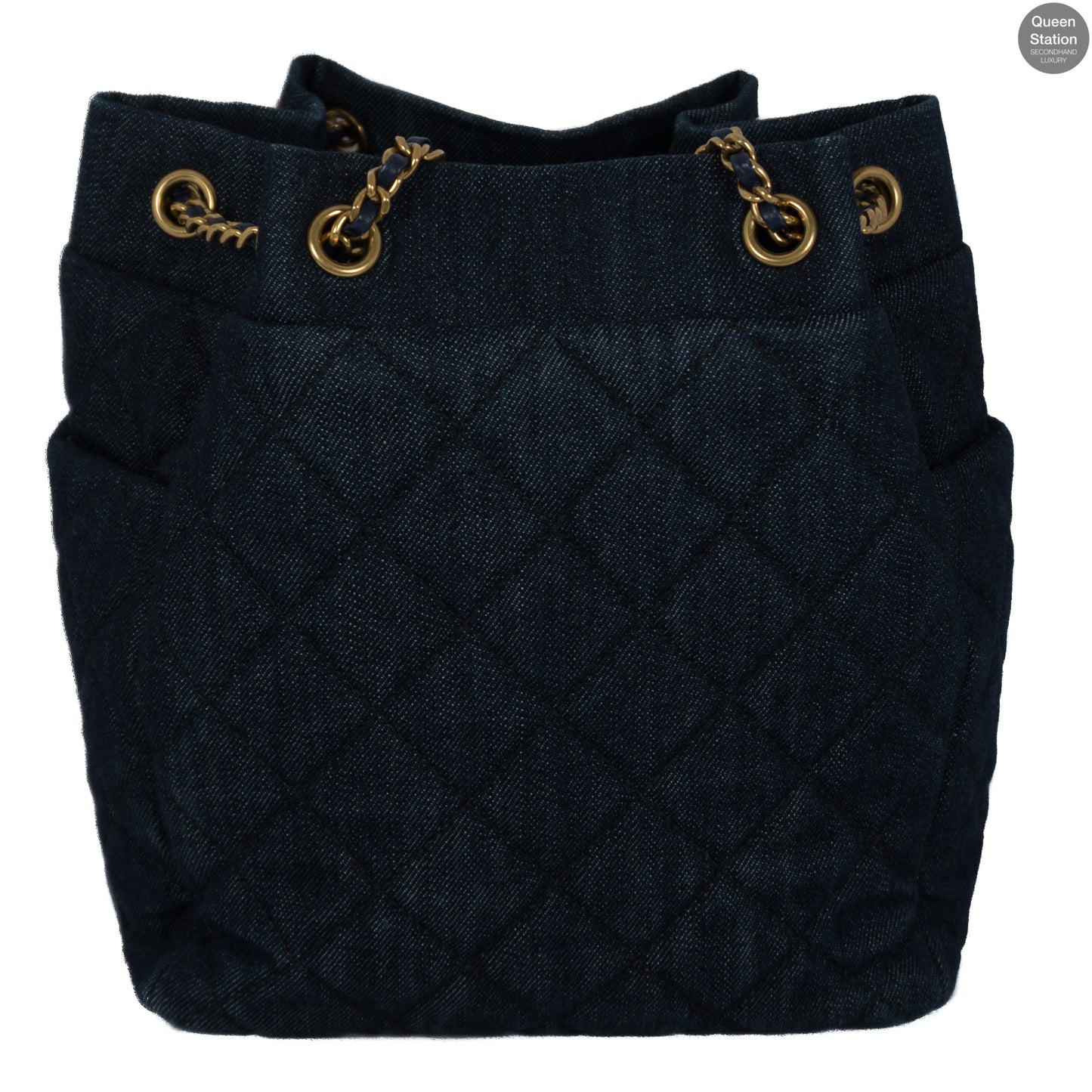 Drawstring Denim Gold Chain Crossbody Bag