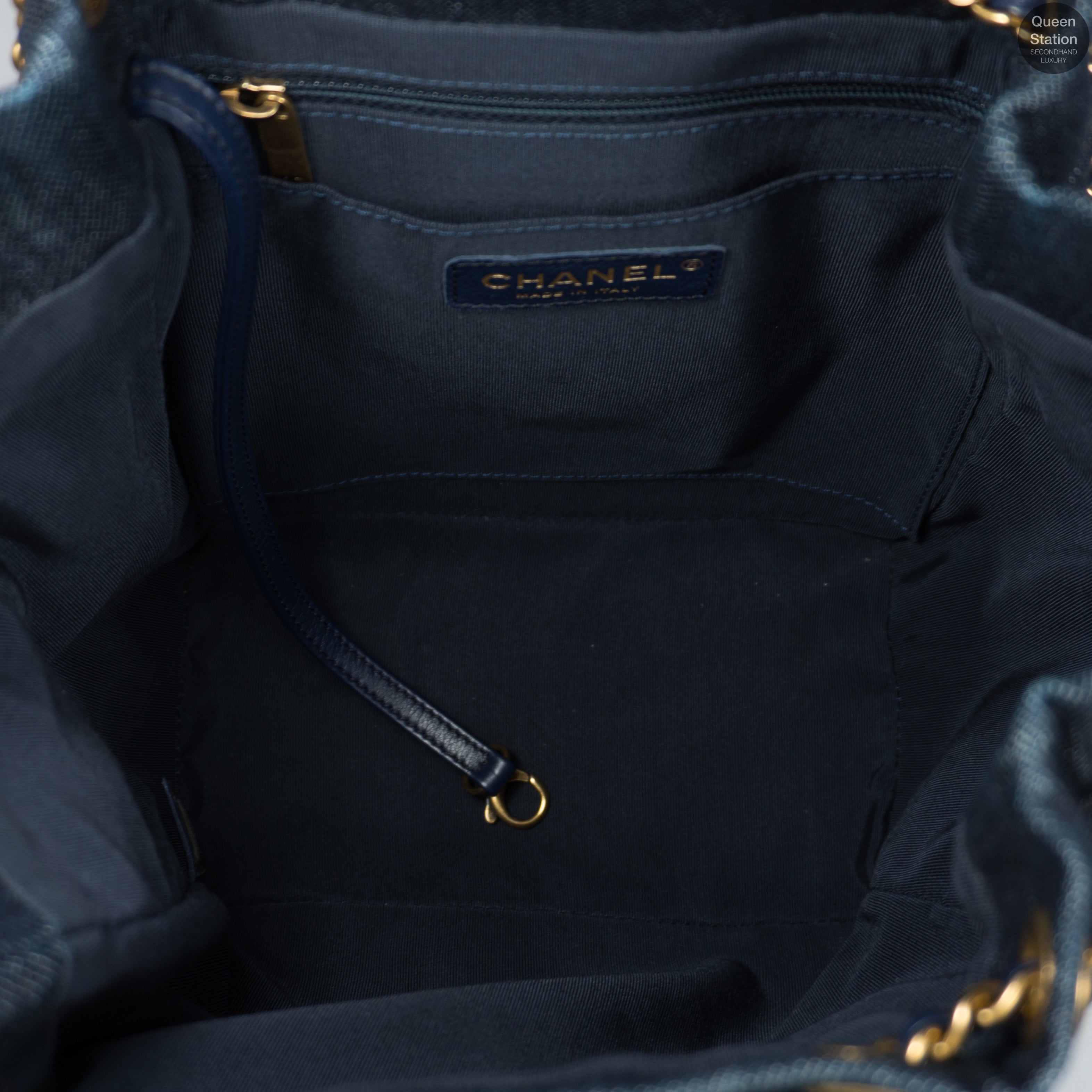 Drawstring Denim Gold Chain Crossbody Bag