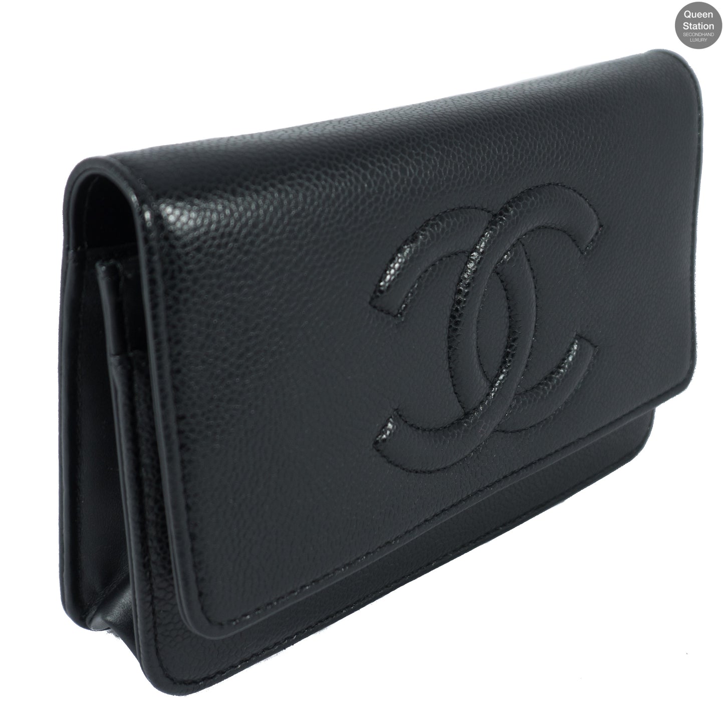 Black Caviarskin Leather Wallet on Chain WOC