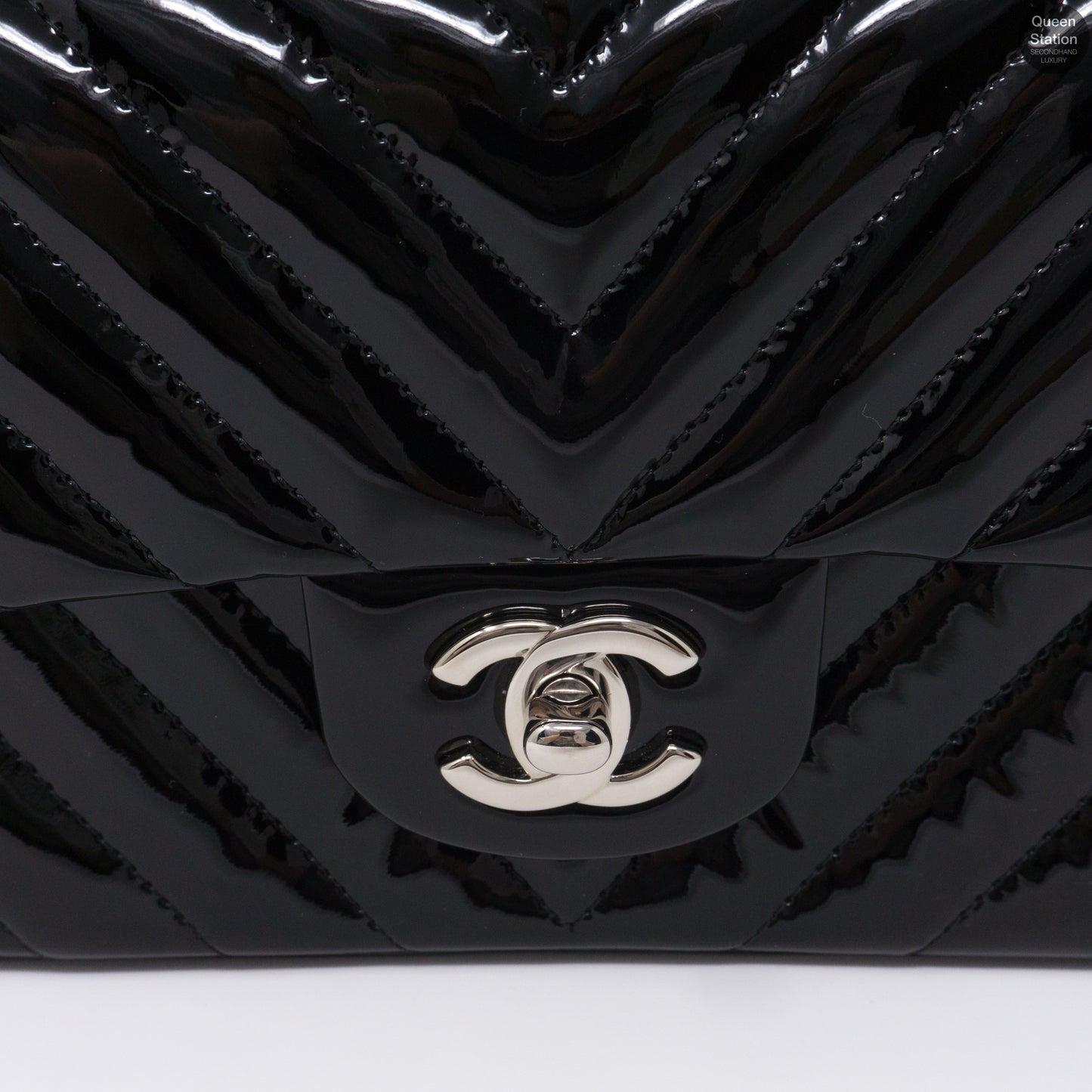 Chevron Rectangular Mini Flap Black Patent Leather Bag