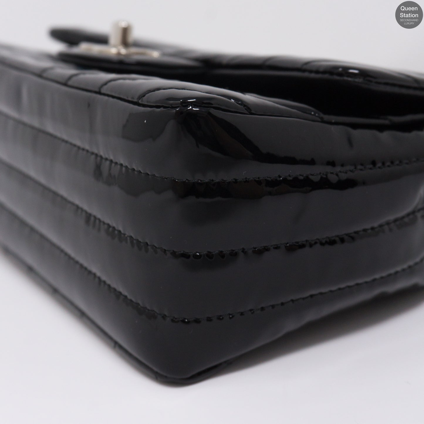 Chevron Rectangular Mini Flap Black Patent Leather Bag