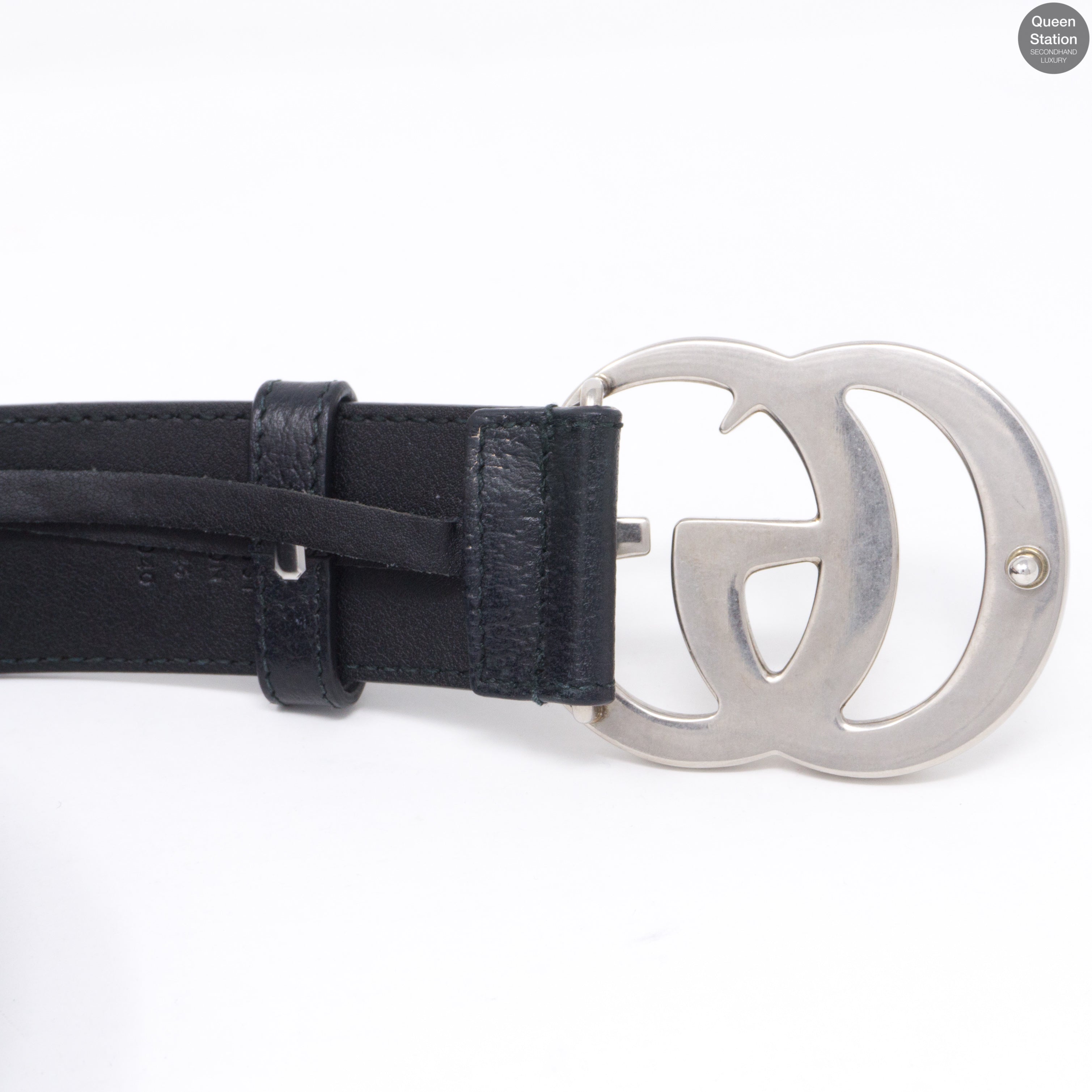 Double G Buckle Black Leather Belt 115 cm