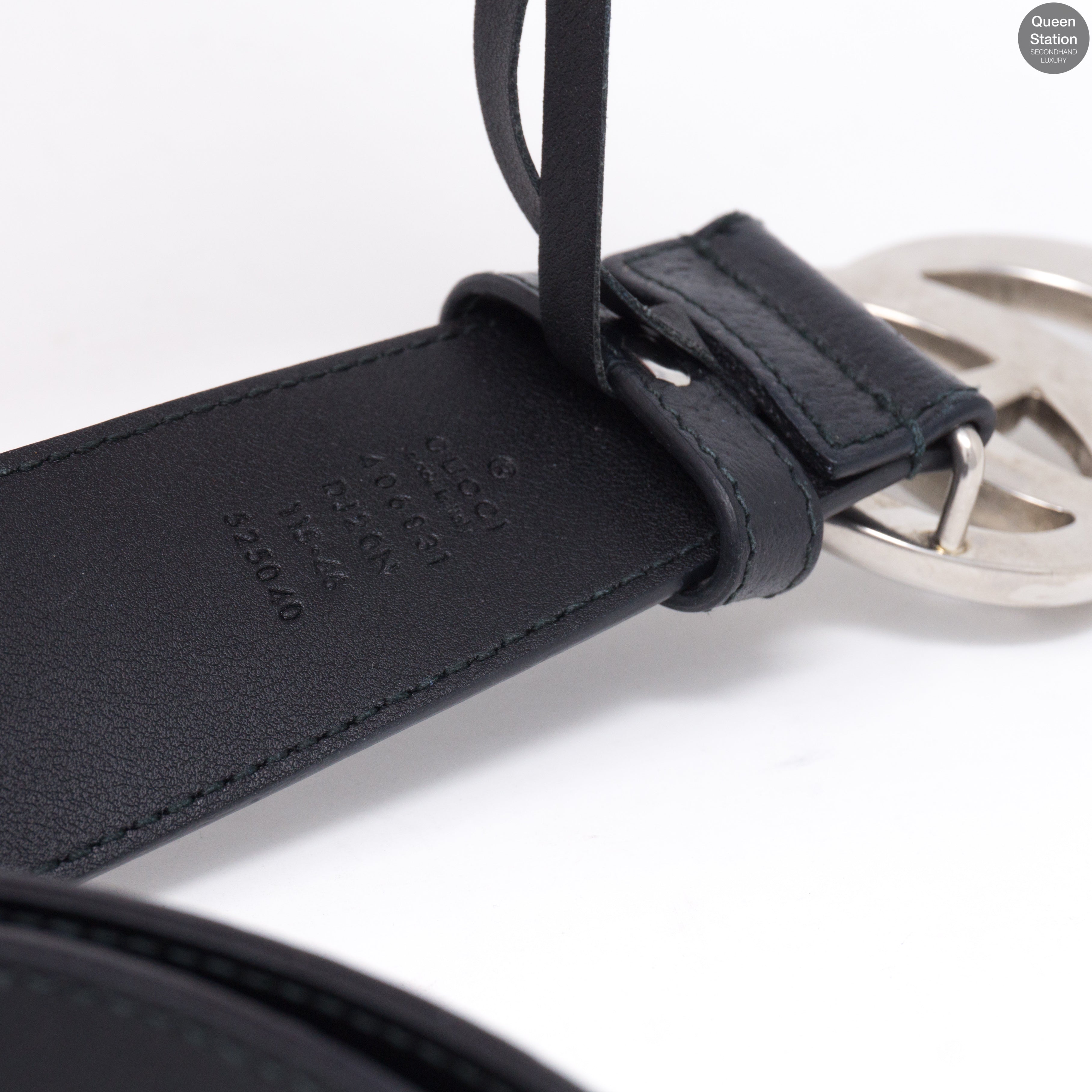 Double G Buckle Black Leather Belt 115 cm