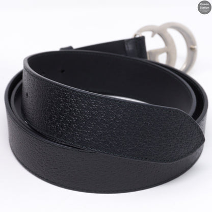 Double G Buckle Black Leather Belt 115 cm