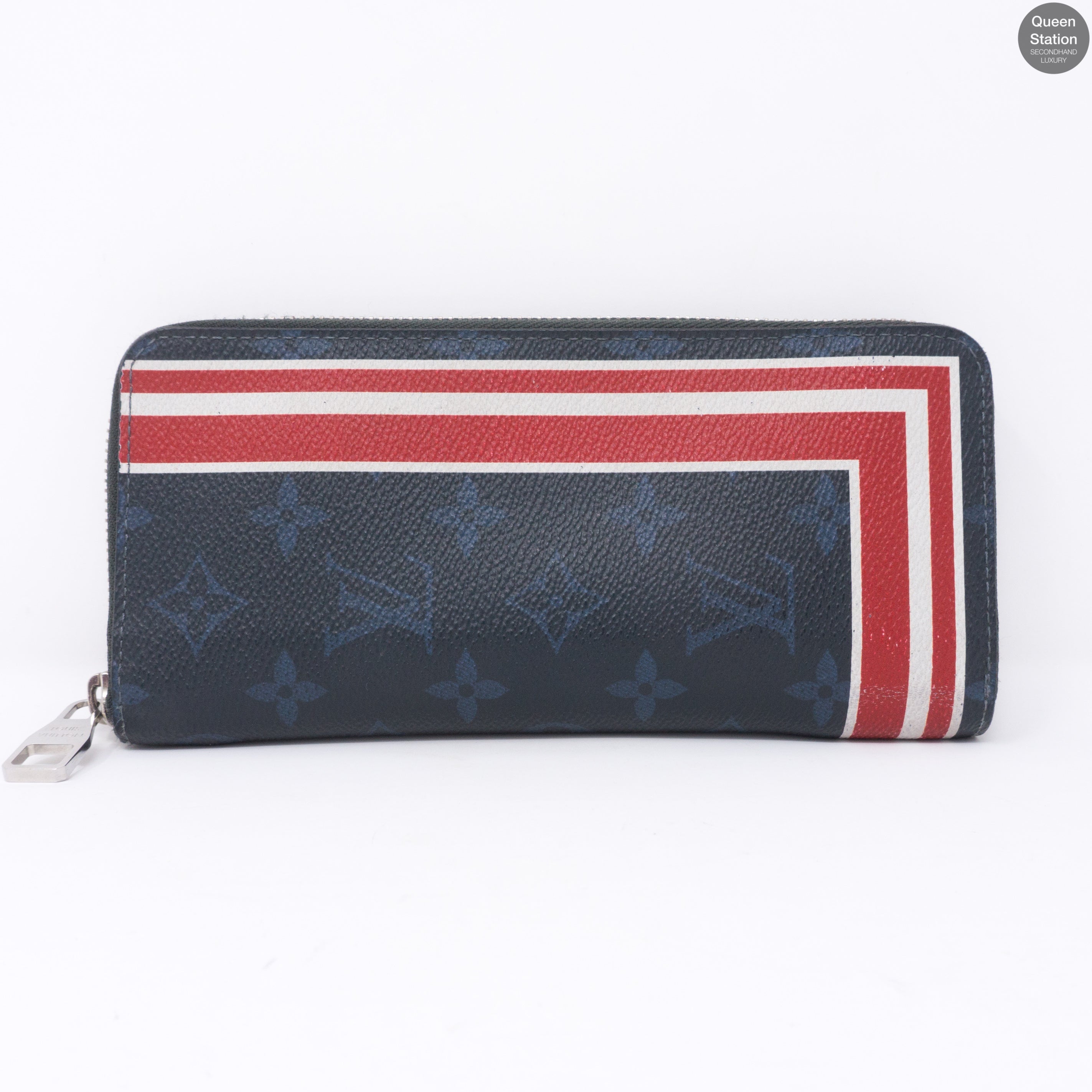 Zippy Vertical Monogram Cobalt Stripe Wallet