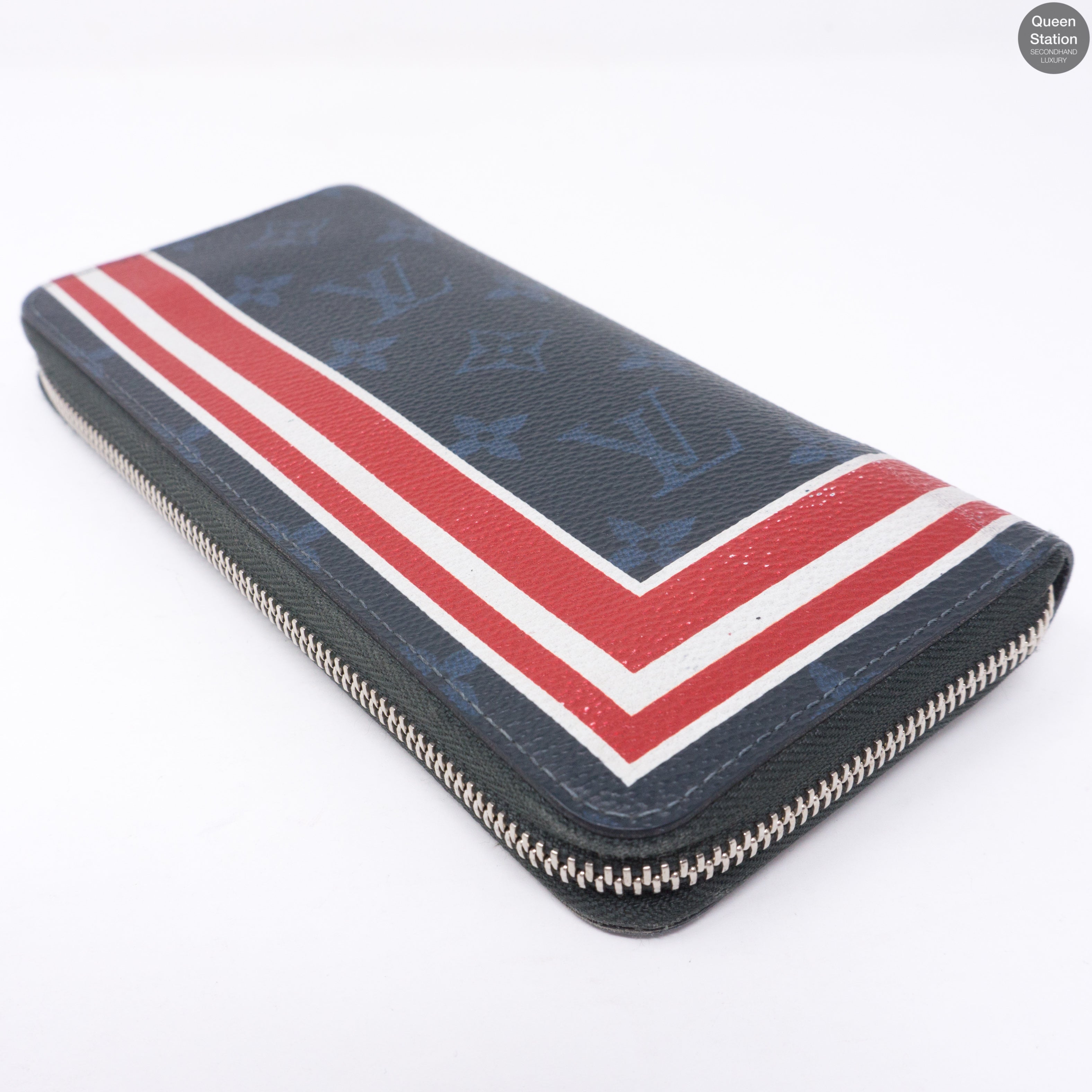 Zippy Vertical Monogram Cobalt Stripe Wallet