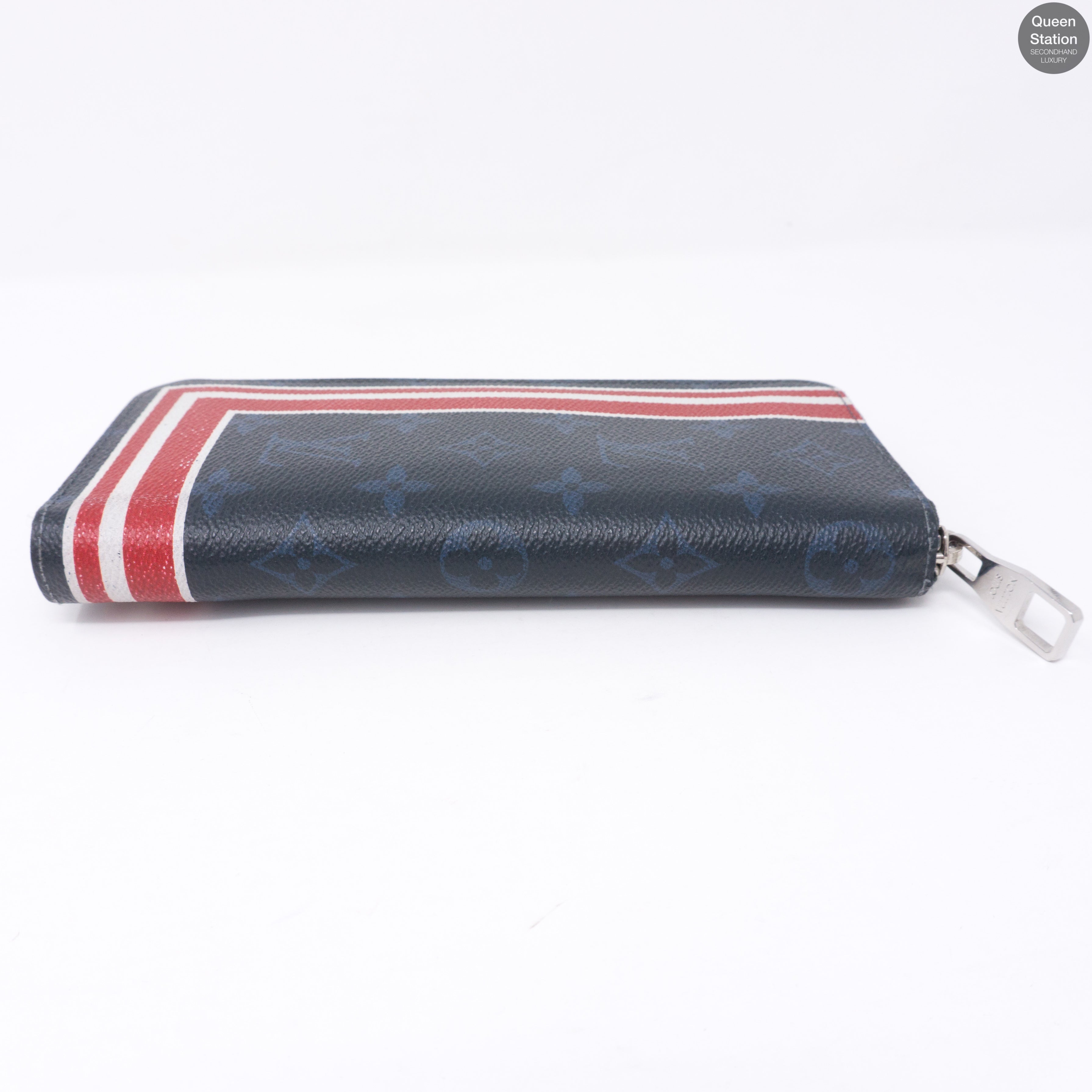 Zippy Vertical Monogram Cobalt Stripe Wallet