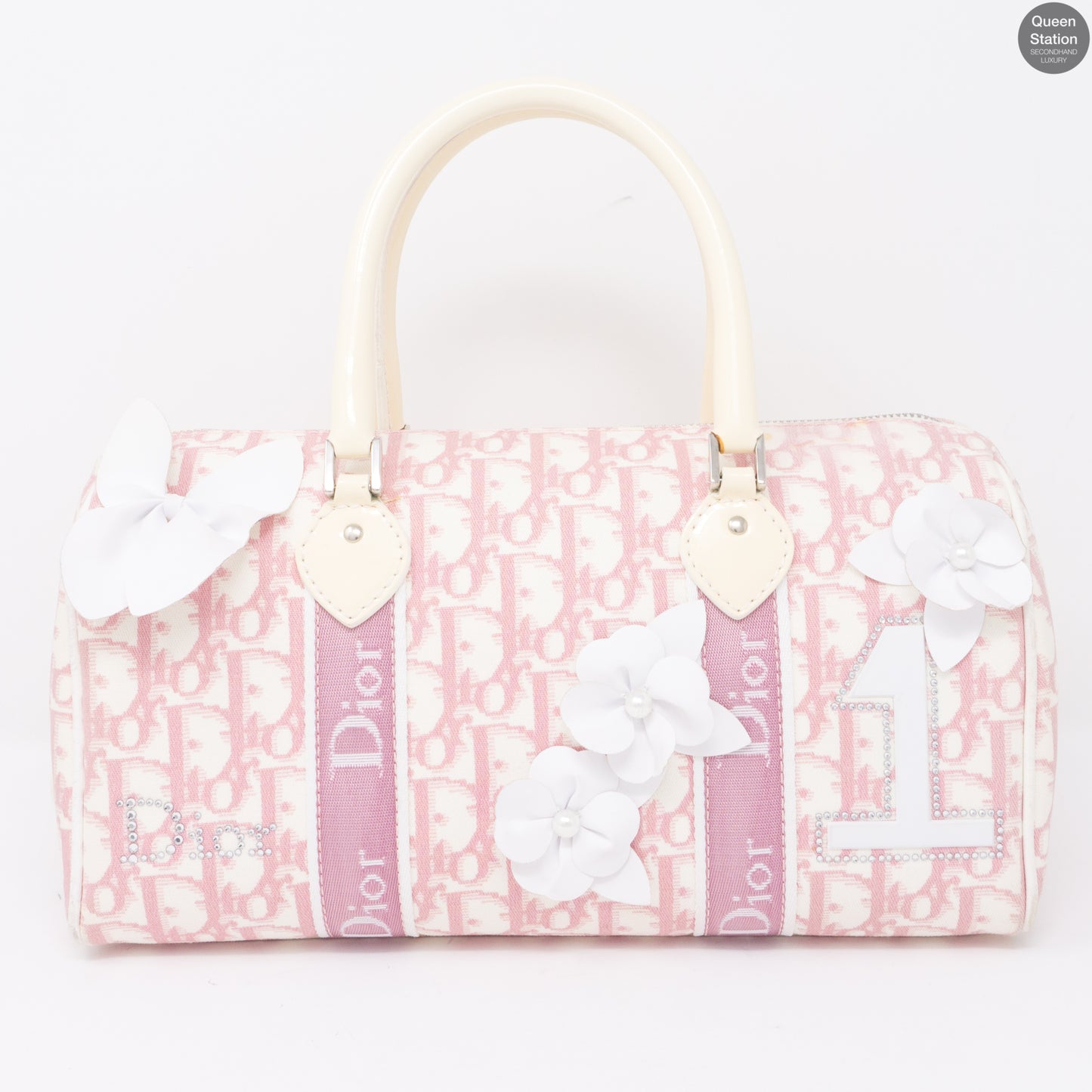 Pink Canvas Girly Flowers Boston Bag