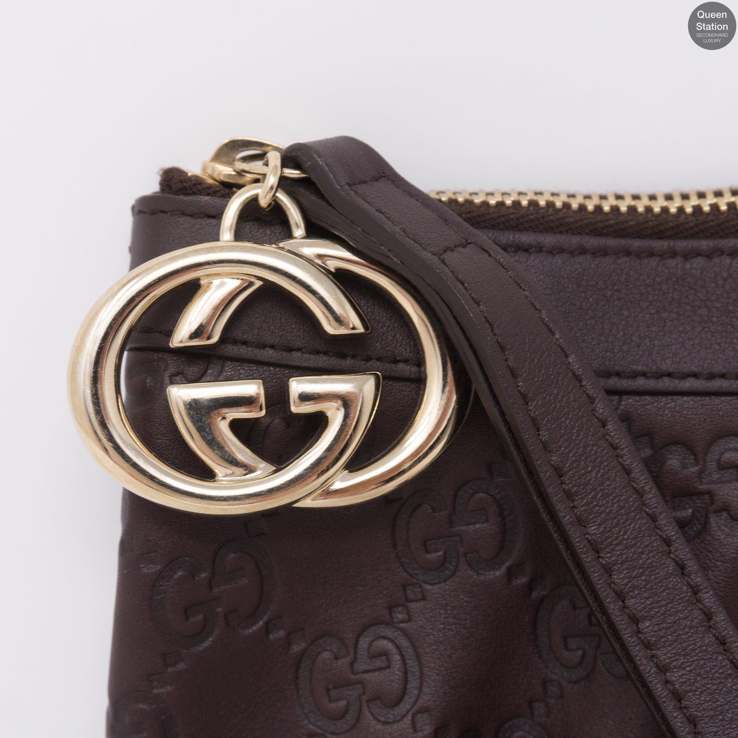 Guccissima GG Wristlet Pochette Brown Leather
