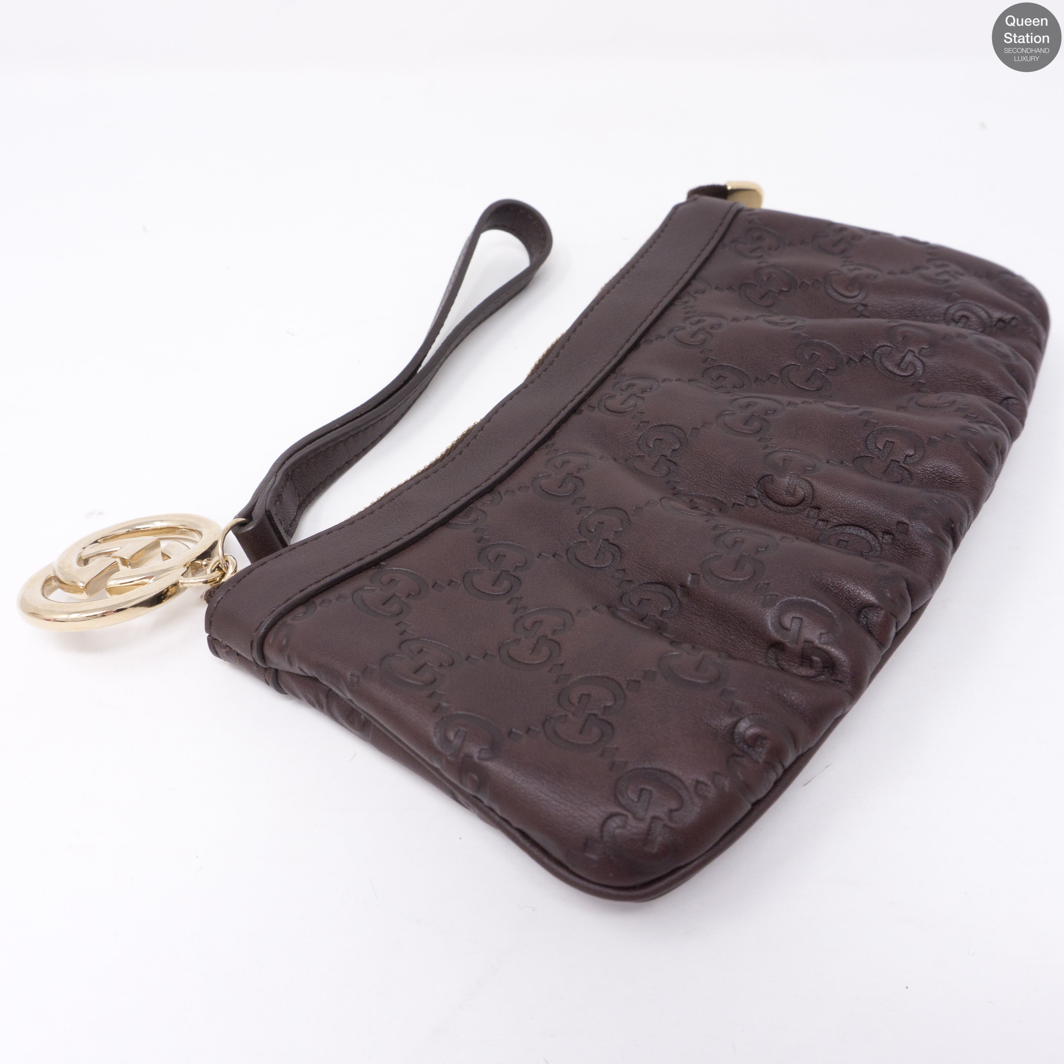 Guccissima GG Wristlet Pochette Brown Leather