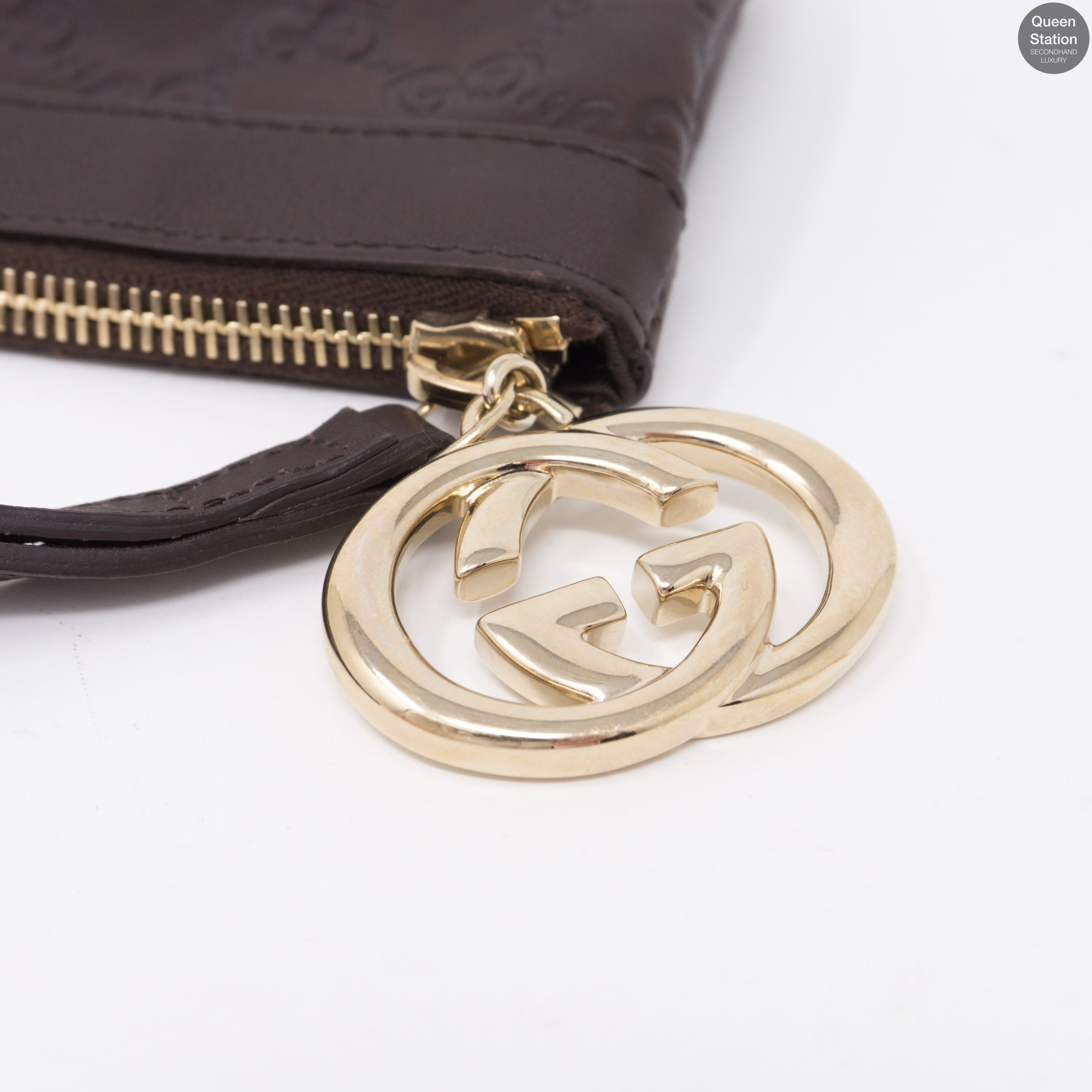 Guccissima GG Wristlet Pochette Brown Leather