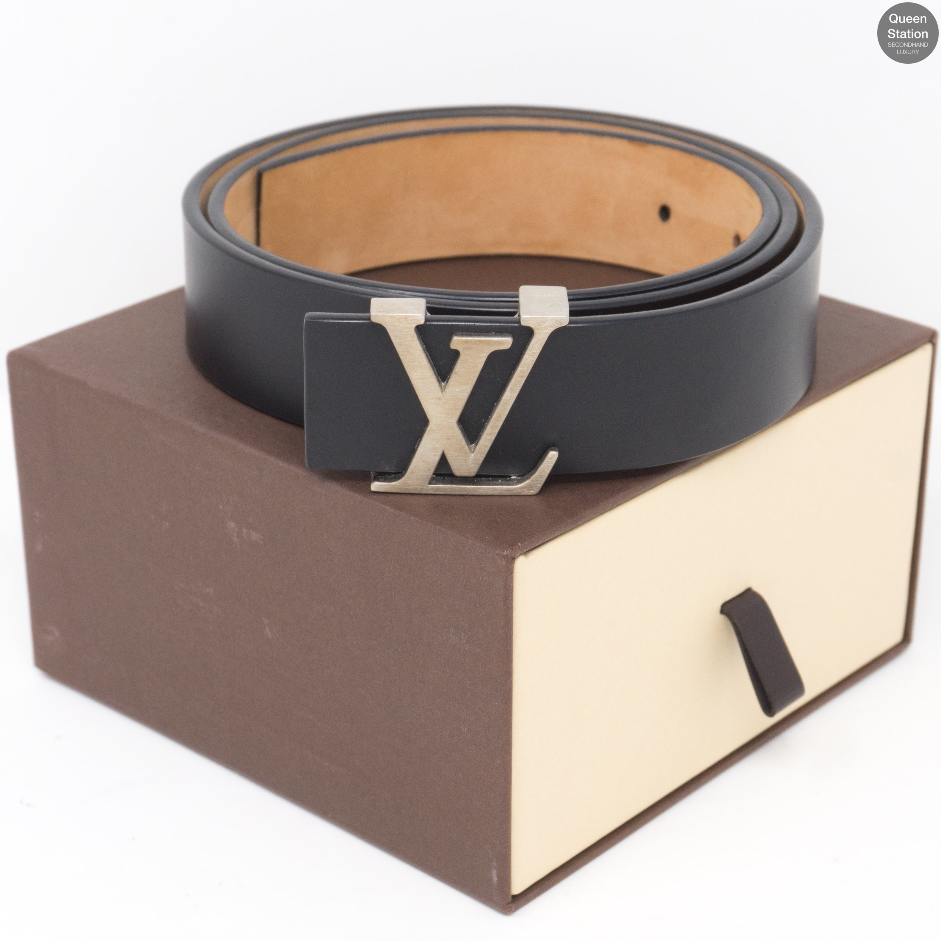 LV Initiales Black Leather Belt 85 / 30